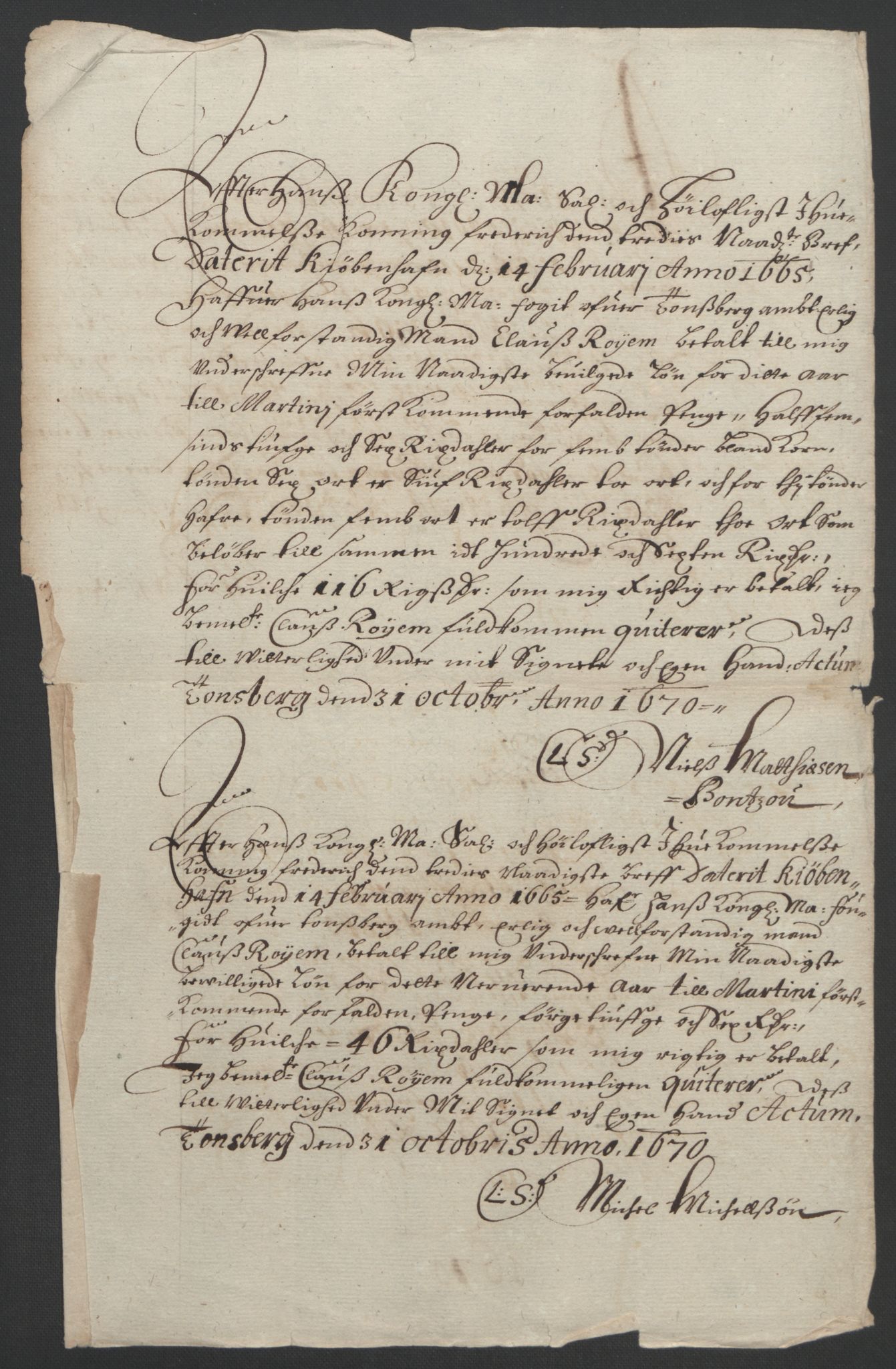 Rentekammeret inntil 1814, Reviderte regnskaper, Fogderegnskap, AV/RA-EA-4092/R32/L1842: Fogderegnskap Jarlsberg grevskap, 1664-1673, p. 182