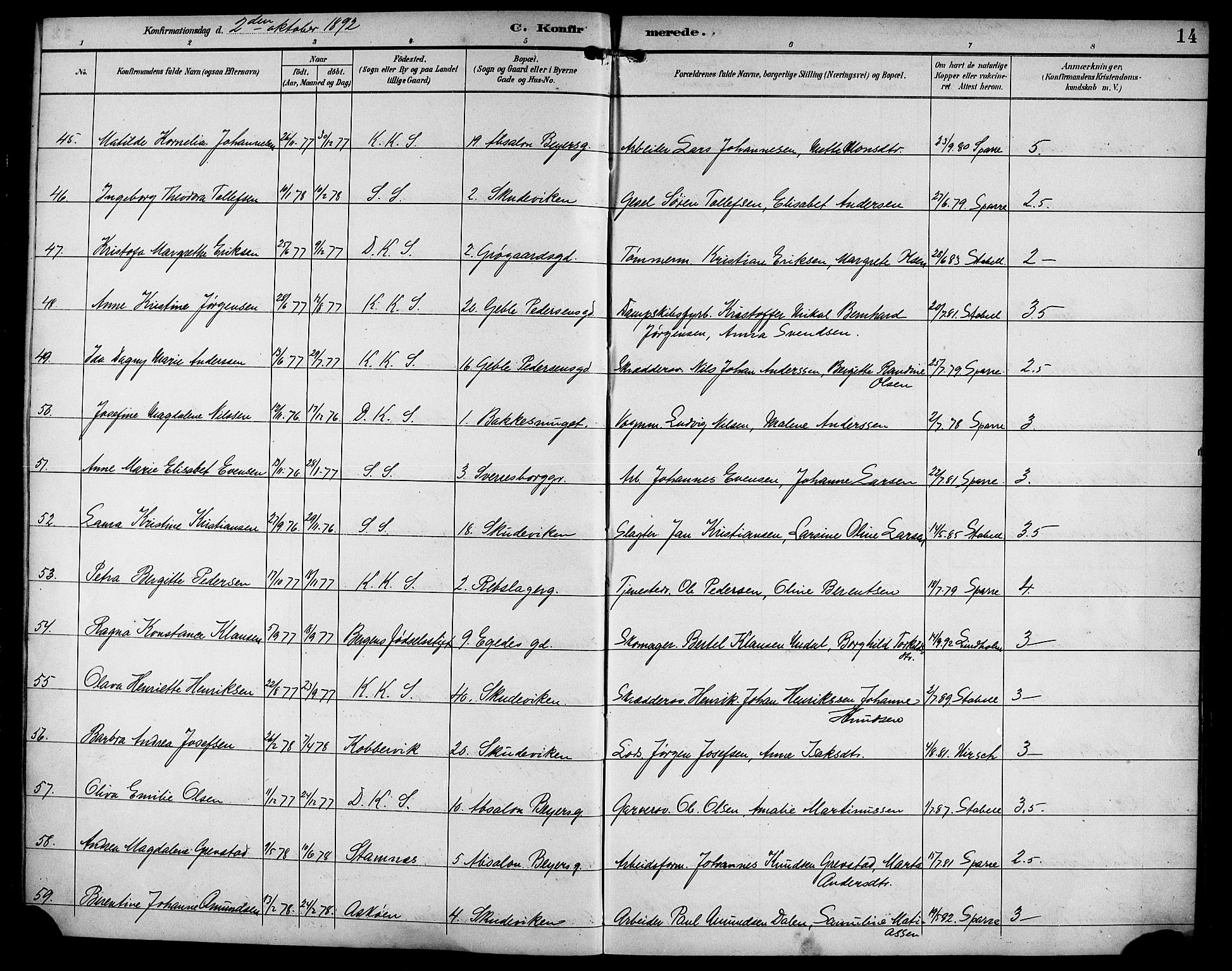 Sandviken Sokneprestembete, AV/SAB-A-77601/H/Hb/L0003: Parish register (copy) no. A 4, 1892-1901, p. 14