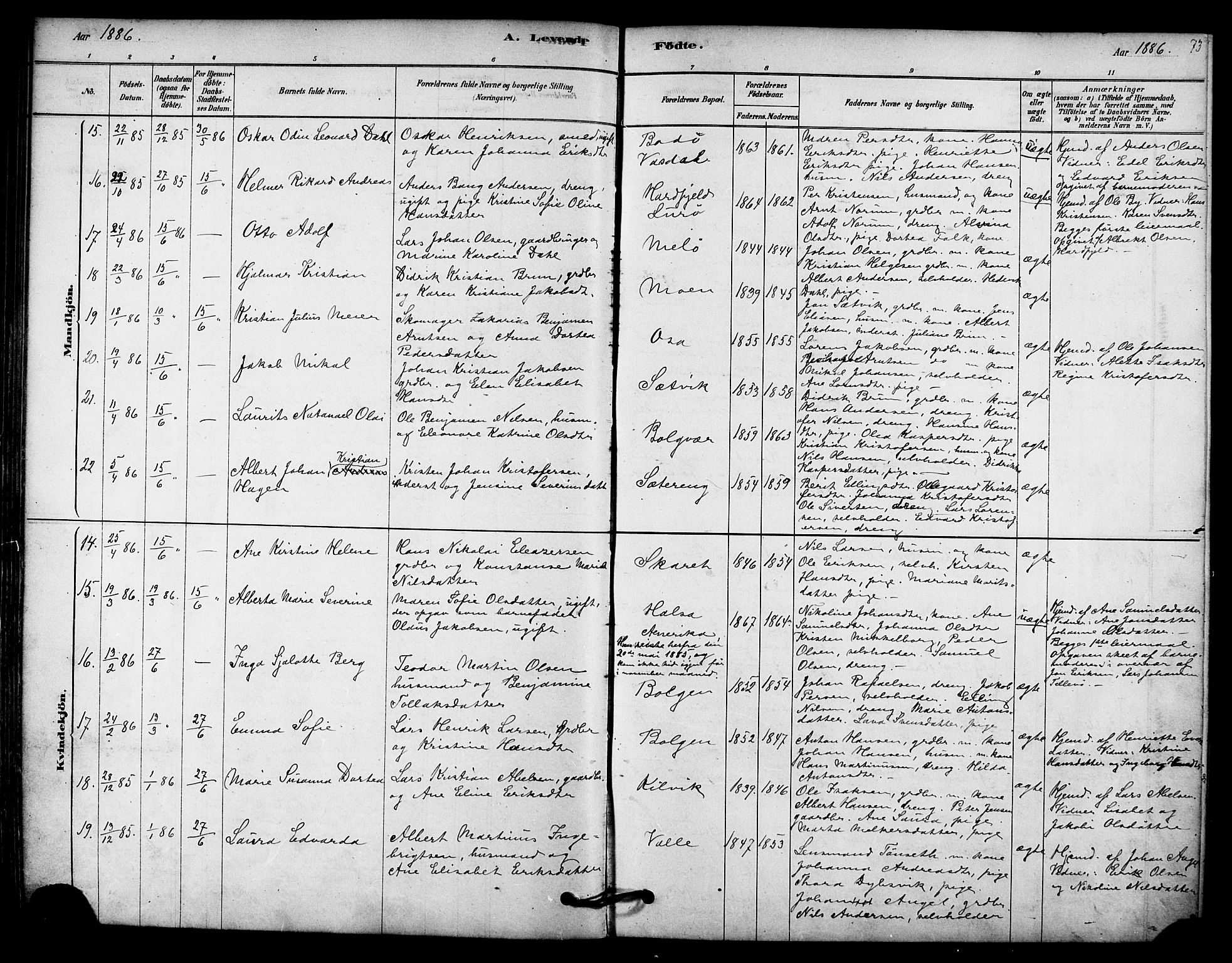 Ministerialprotokoller, klokkerbøker og fødselsregistre - Nordland, SAT/A-1459/843/L0626: Parish register (official) no. 843A01, 1878-1907, p. 73