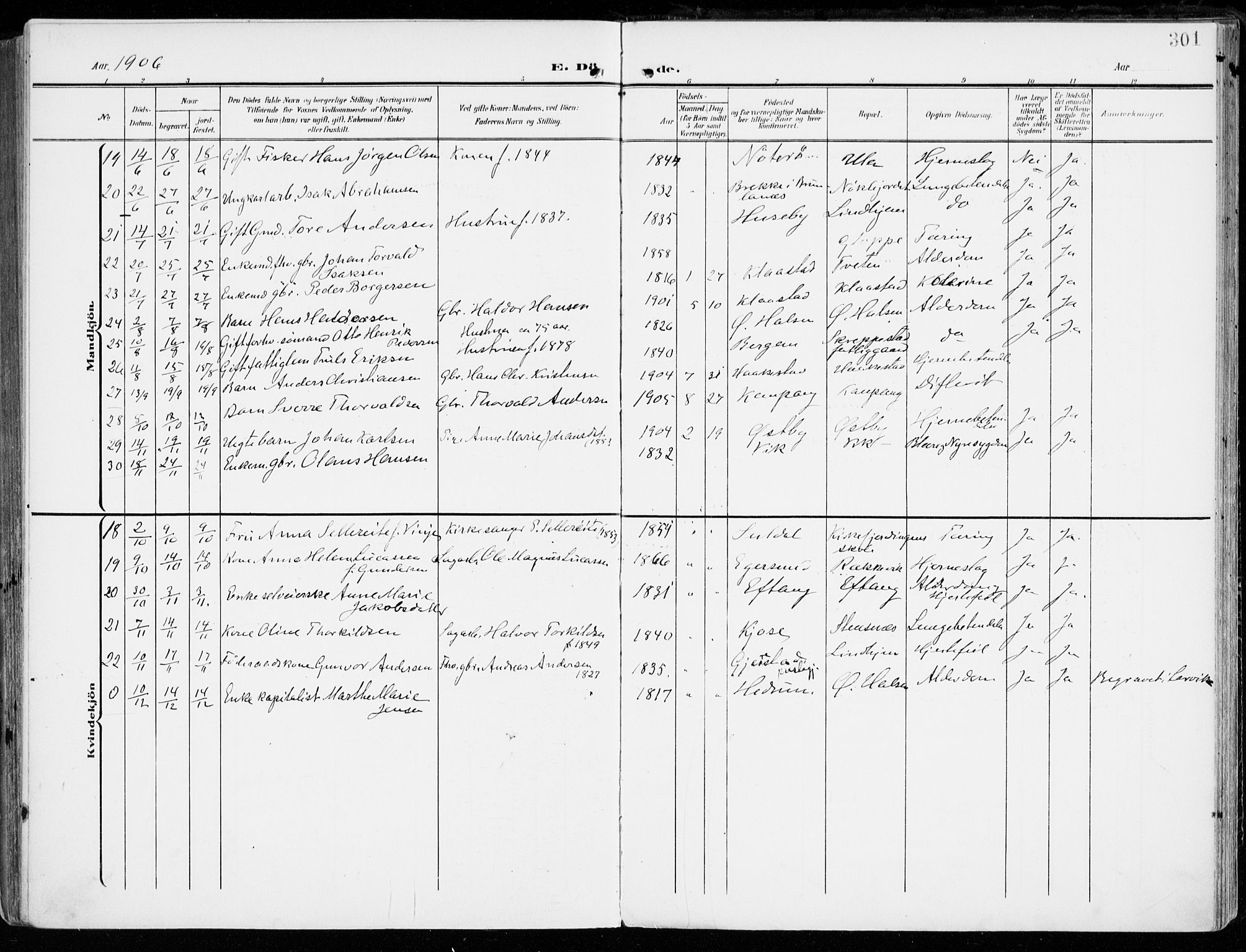 Tjølling kirkebøker, AV/SAKO-A-60/F/Fa/L0010: Parish register (official) no. 10, 1906-1923, p. 301