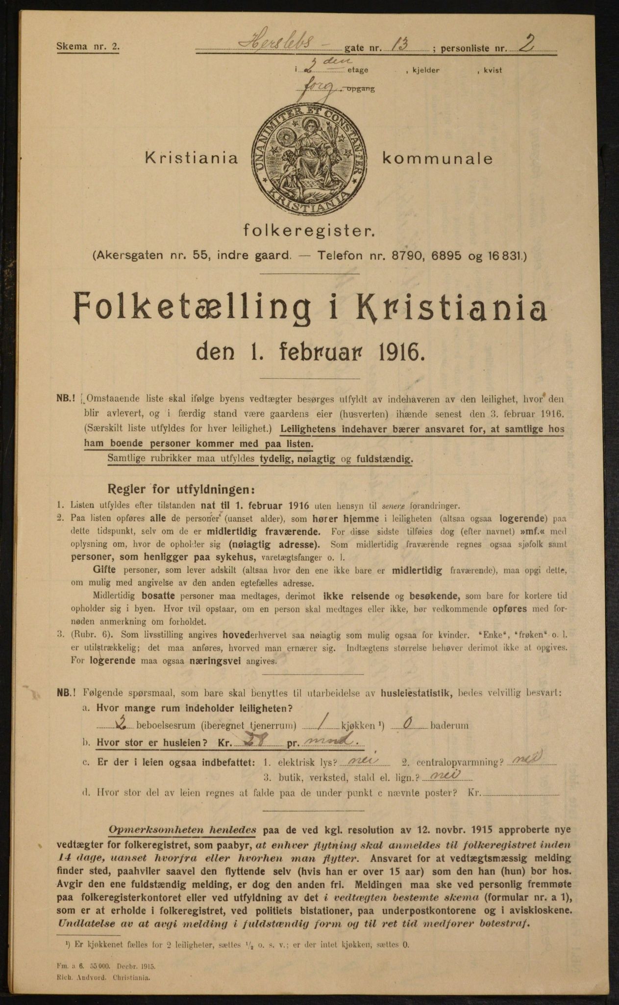 OBA, Municipal Census 1916 for Kristiania, 1916, p. 40068