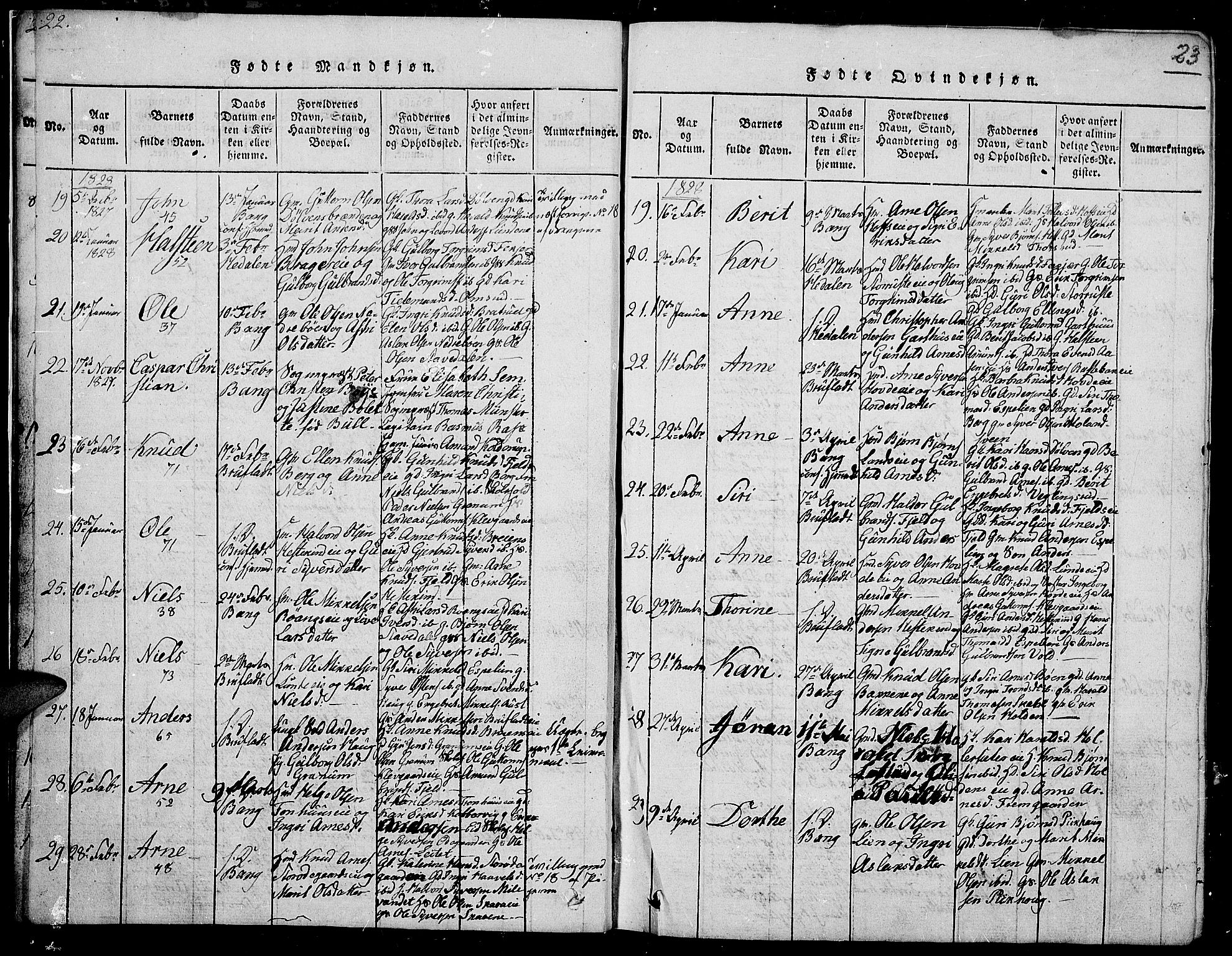 Sør-Aurdal prestekontor, SAH/PREST-128/H/Ha/Hab/L0002: Parish register (copy) no. 2, 1826-1840, p. 22-23