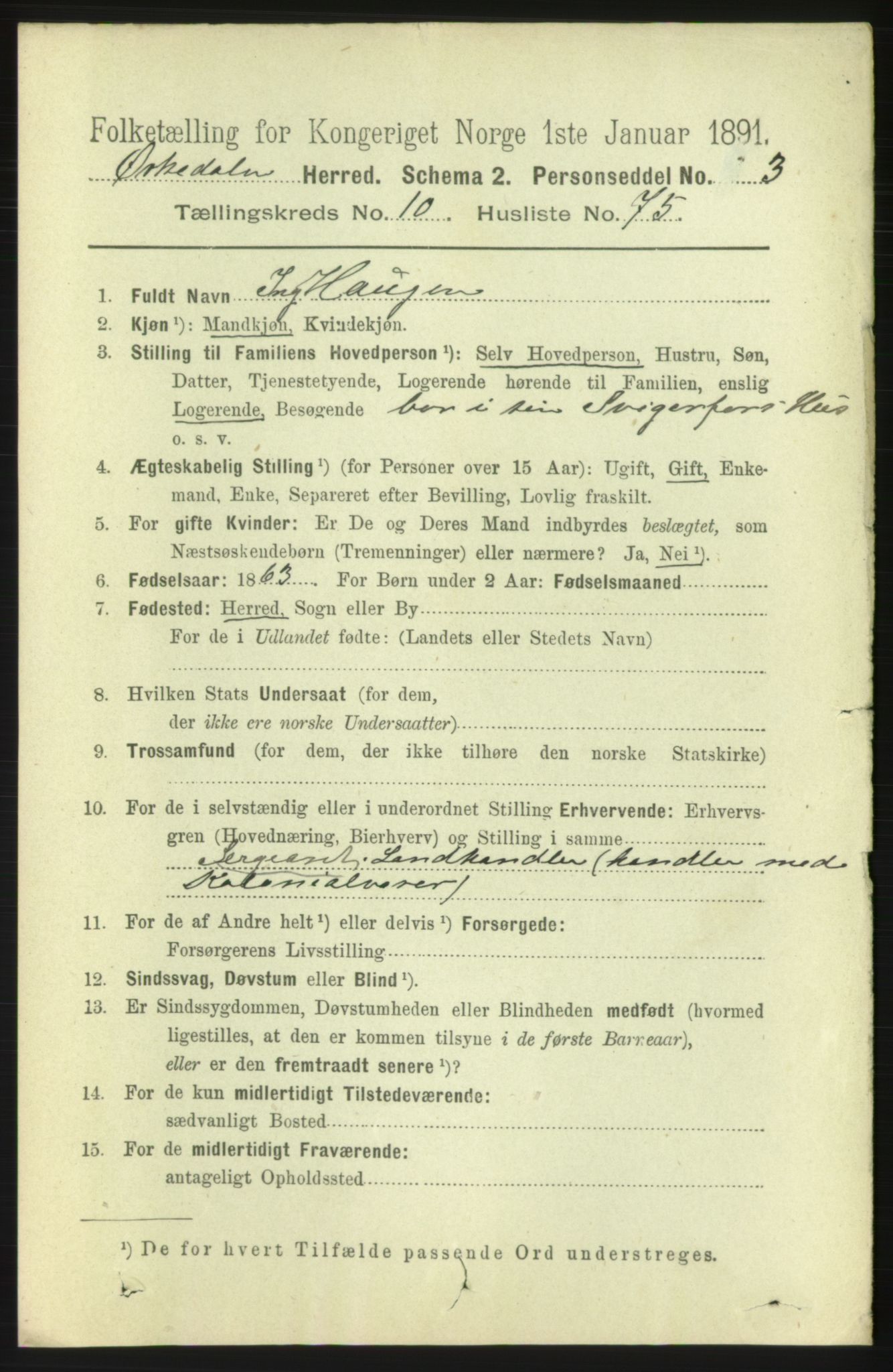 RA, 1891 census for 1638 Orkdal, 1891, p. 5065