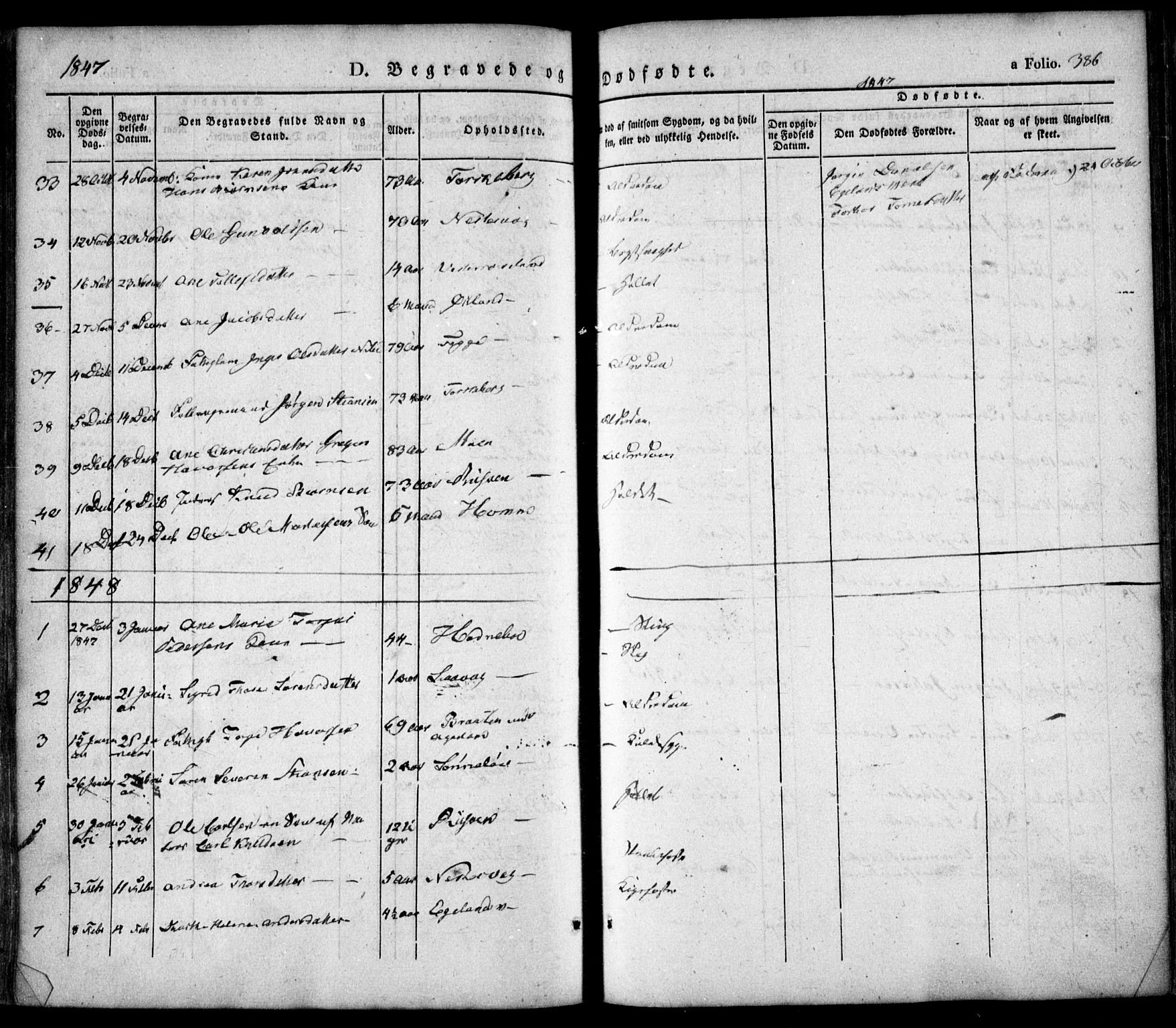 Søndeled sokneprestkontor, SAK/1111-0038/F/Fa/L0002: Parish register (official) no. A 2, 1839-1860, p. 386