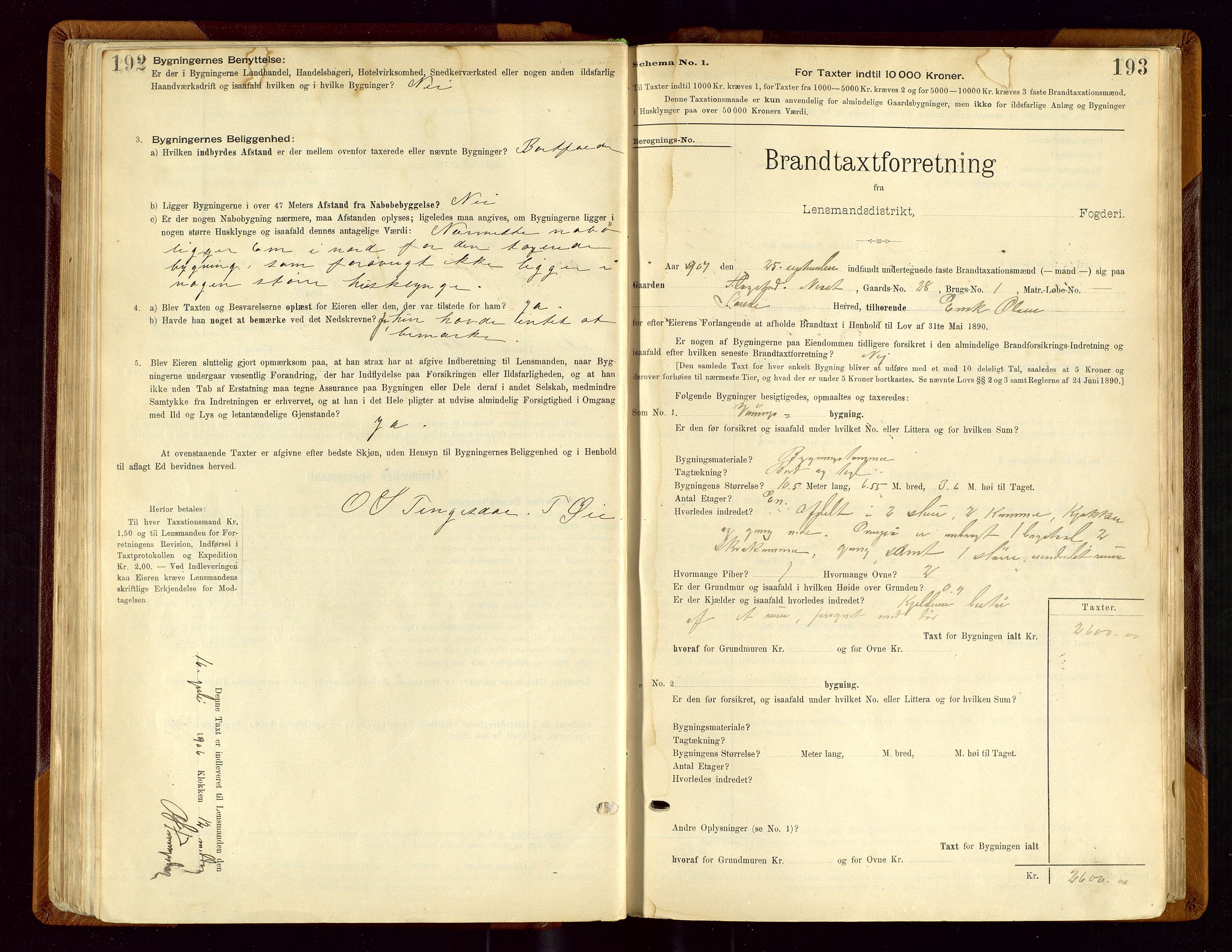 Sauda lensmannskontor, SAST/A-100177/Gob/L0001: Branntakstprotokoll - skjematakst, 1894-1914, p. 192-193