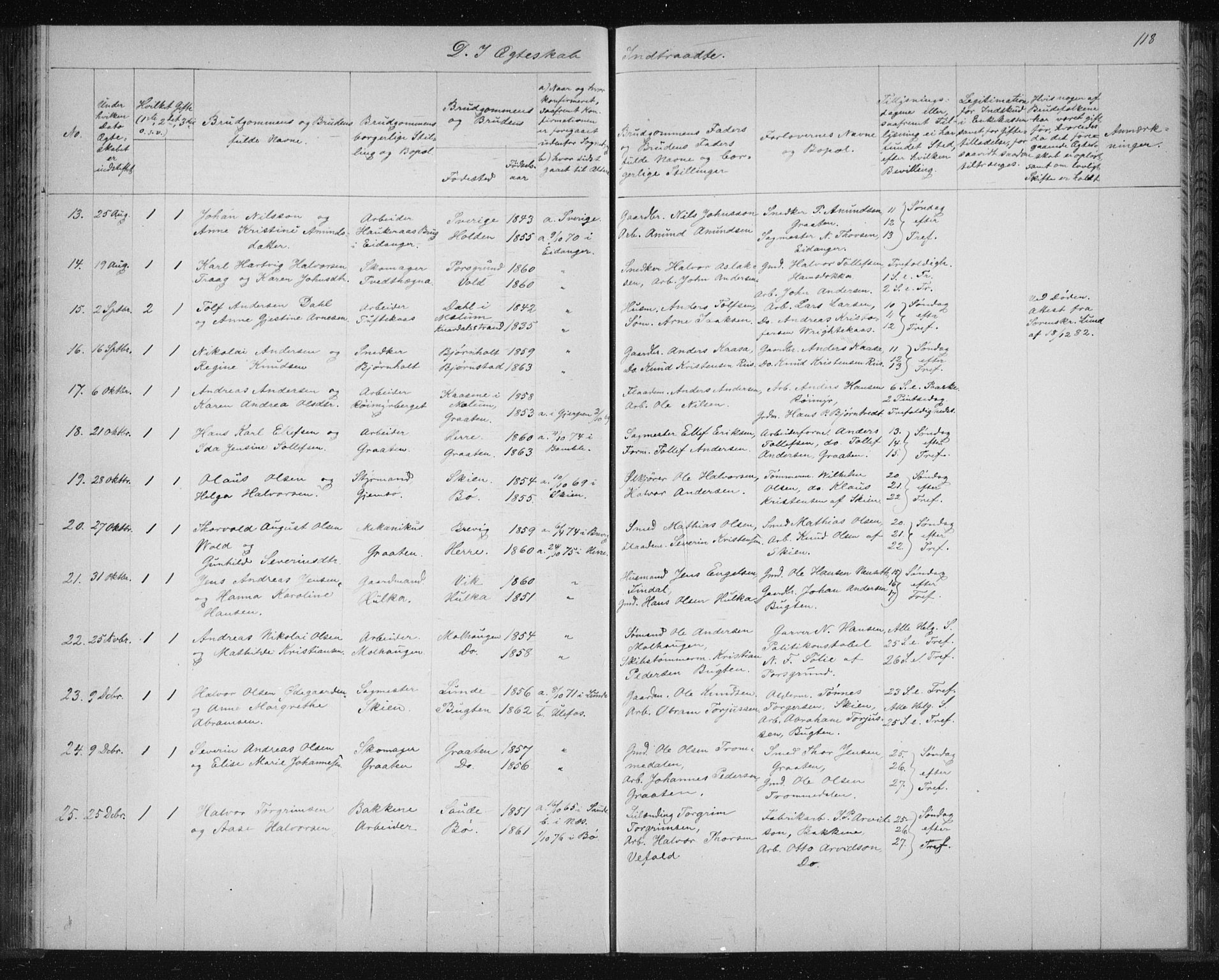 Solum kirkebøker, AV/SAKO-A-306/G/Ga/L0006: Parish register (copy) no. I 6, 1882-1883, p. 118