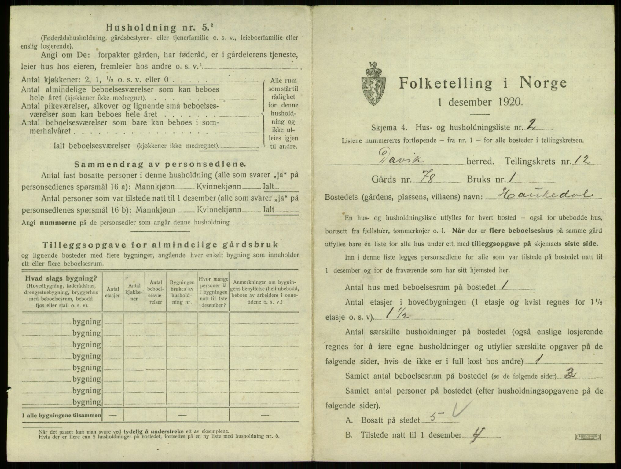 SAB, 1920 census for Davik, 1920, p. 795