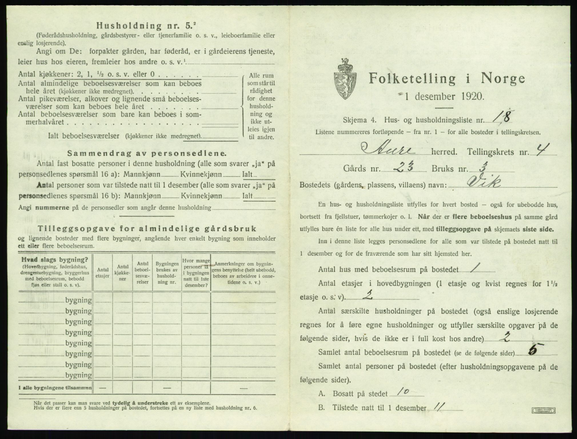 SAT, 1920 census for Aure, 1920, p. 256