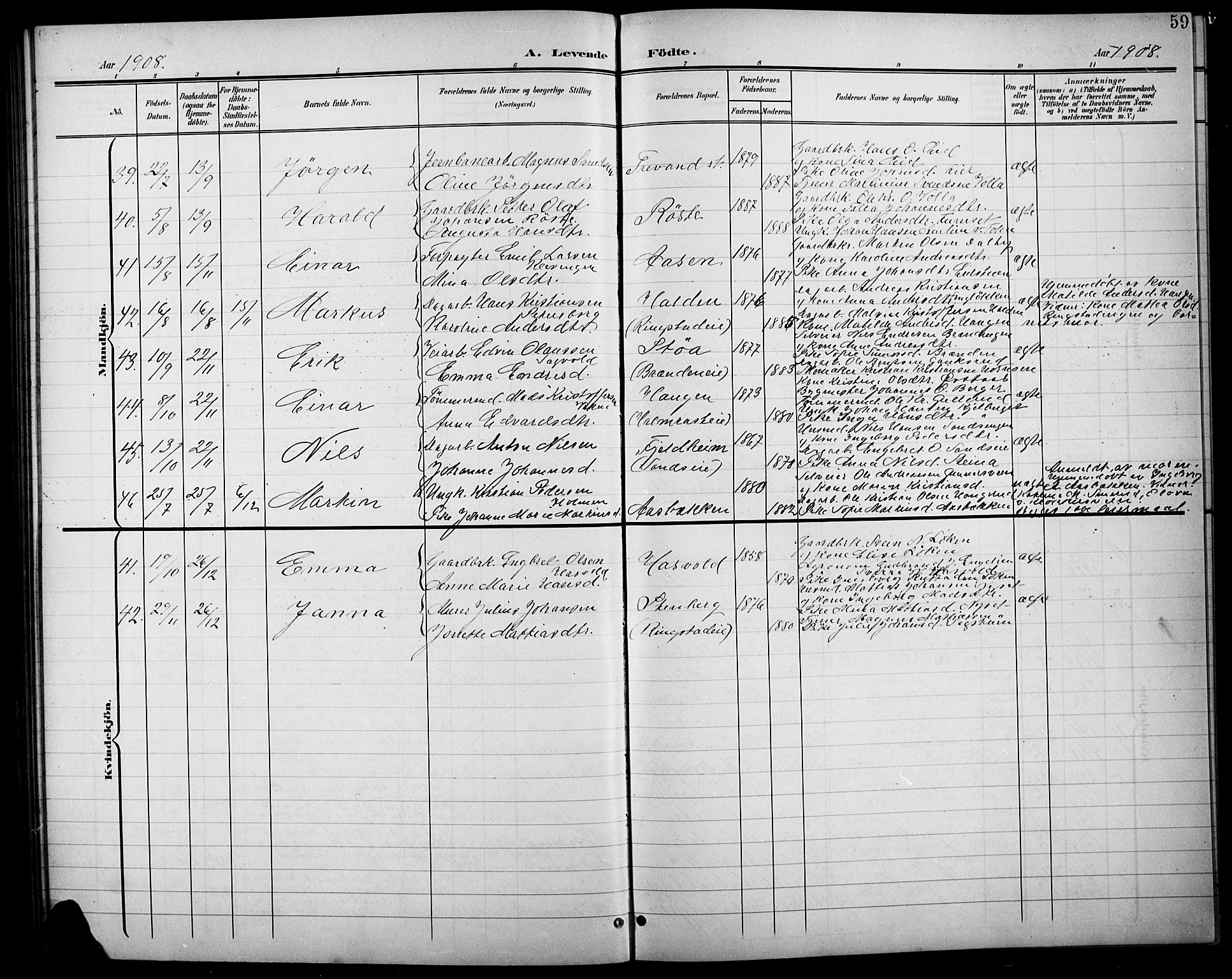 Søndre Land prestekontor, AV/SAH-PREST-122/L/L0004: Parish register (copy) no. 4, 1901-1915, p. 59