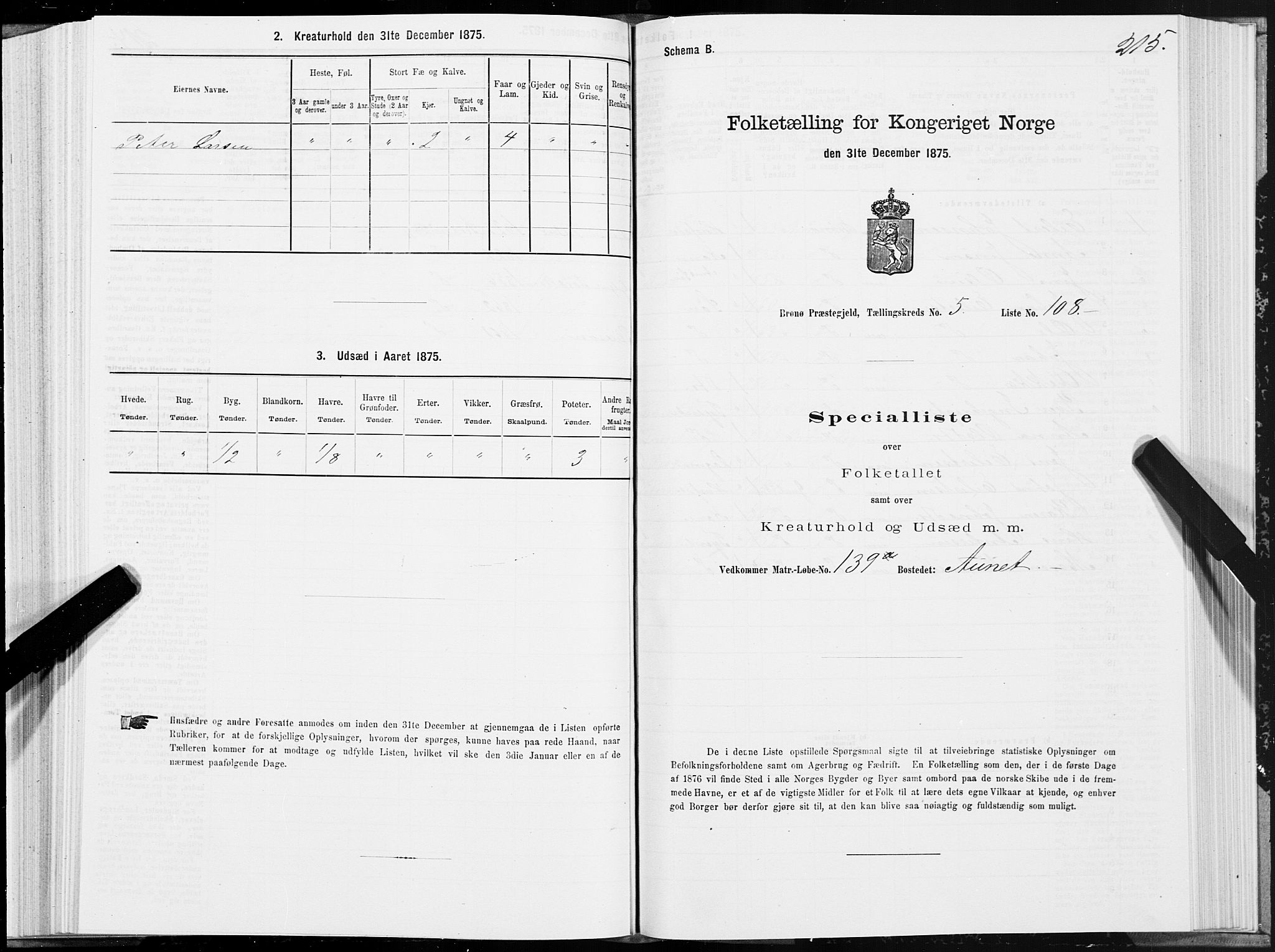 SAT, 1875 census for 1814P Brønnøy, 1875, p. 3215