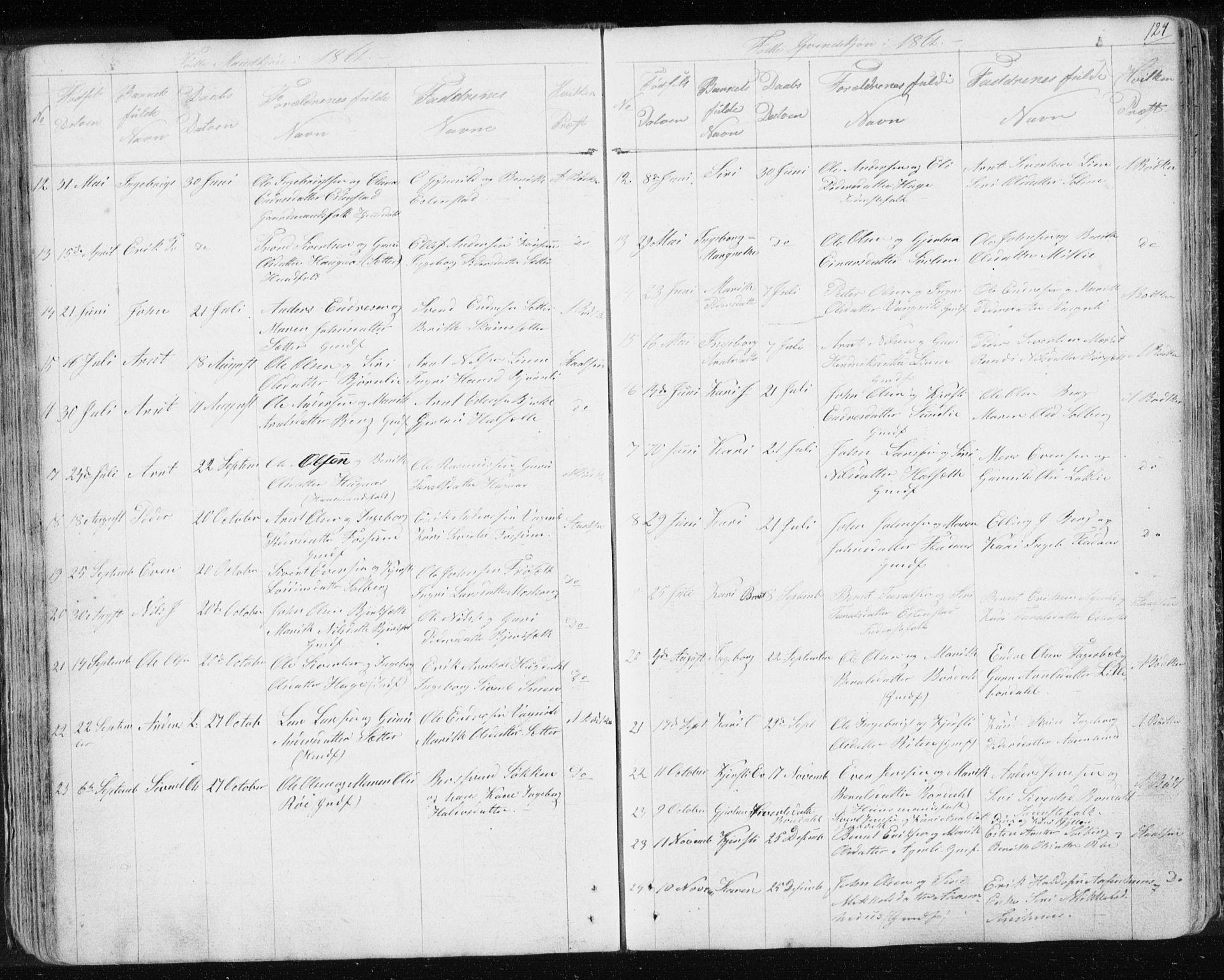 Ministerialprotokoller, klokkerbøker og fødselsregistre - Sør-Trøndelag, SAT/A-1456/689/L1043: Parish register (copy) no. 689C02, 1816-1892, p. 124