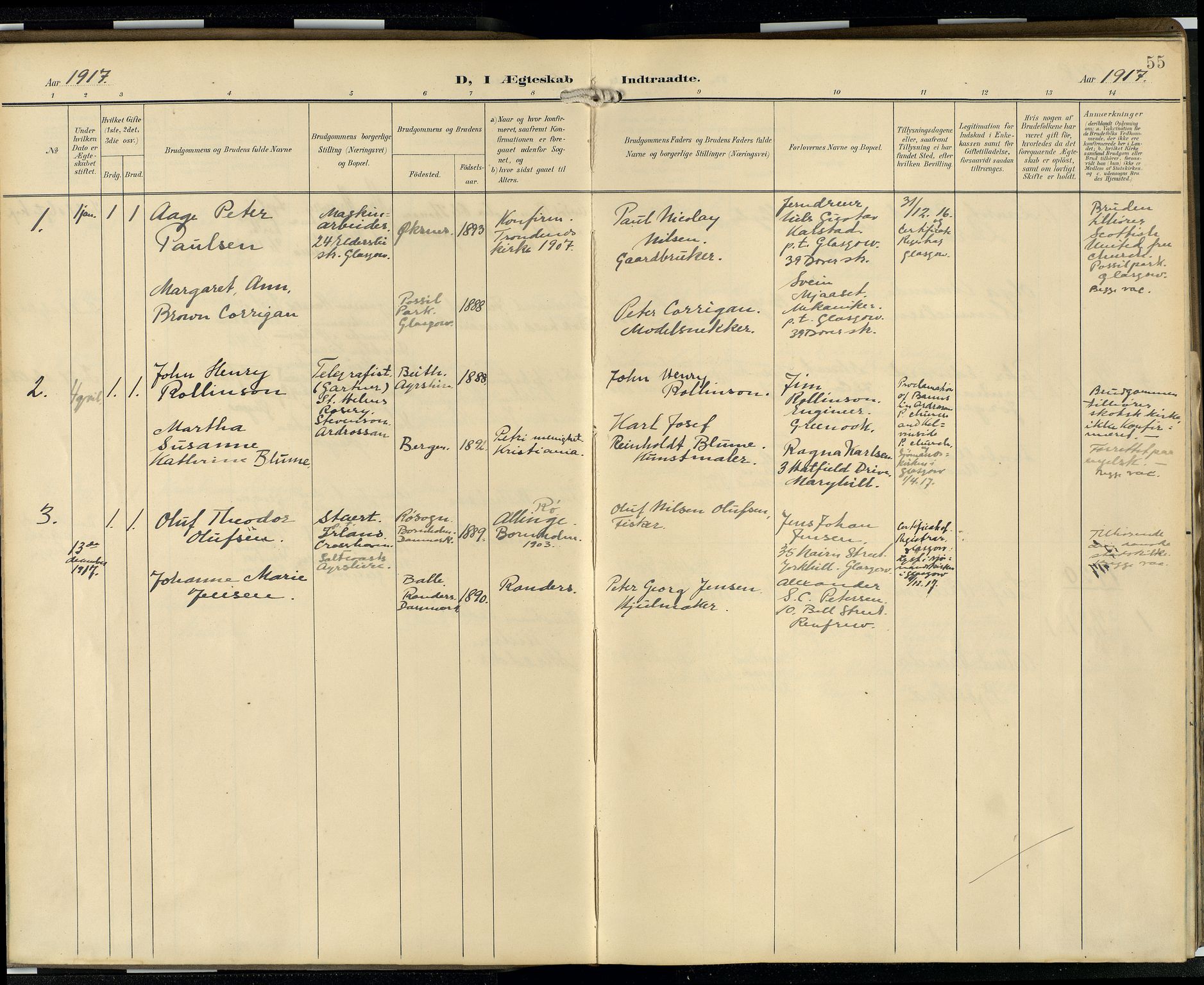 Den norske sjømannsmisjon i utlandet/Skotske havner (Leith, Glasgow), SAB/SAB/PA-0100/H/Ha/Hab/L0001: Parish register (official) no. A 1, 1902-1931, p. 54b-55a