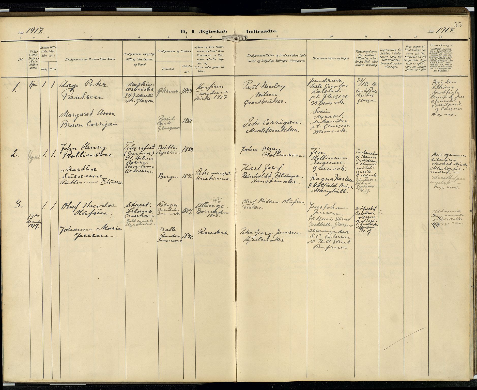 Den norske sjømannsmisjon i utlandet/Skotske havner (Leith, Glasgow), AV/SAB-SAB/PA-0100/H/Ha/Hab/L0001: Parish register (official) no. B 1, 1902-1931, p. 54b-55a