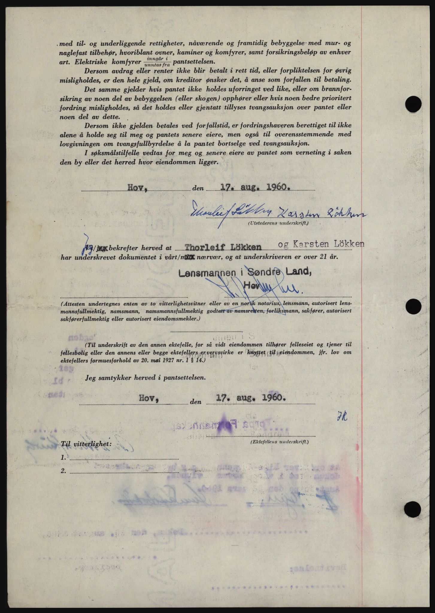 Hadeland og Land tingrett, SAH/TING-010/H/Hb/Hbc/L0043: Mortgage book no. B43, 1960-1960, Diary no: : 3266/1960