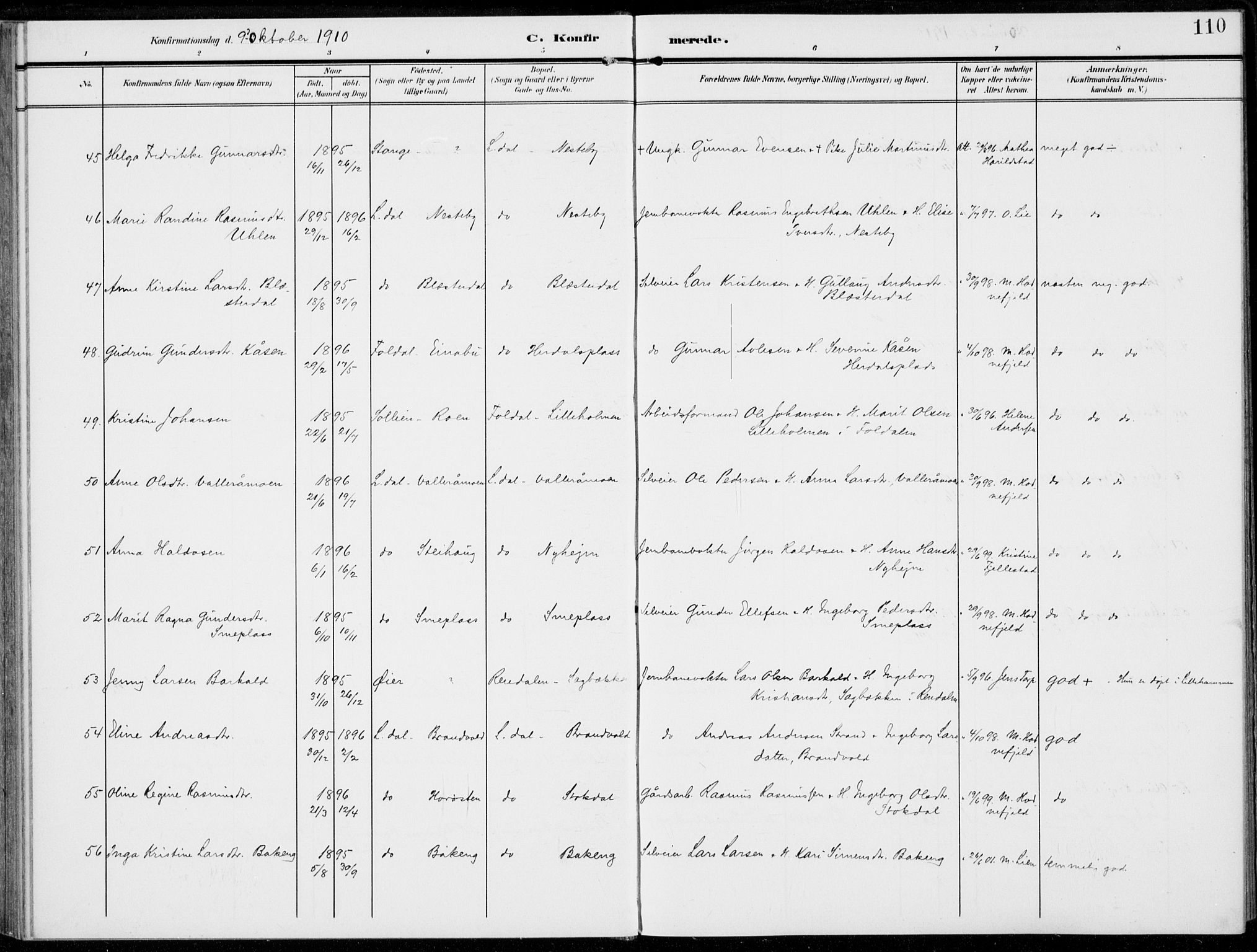 Alvdal prestekontor, SAH/PREST-060/H/Ha/Haa/L0004: Parish register (official) no. 4, 1907-1919, p. 110