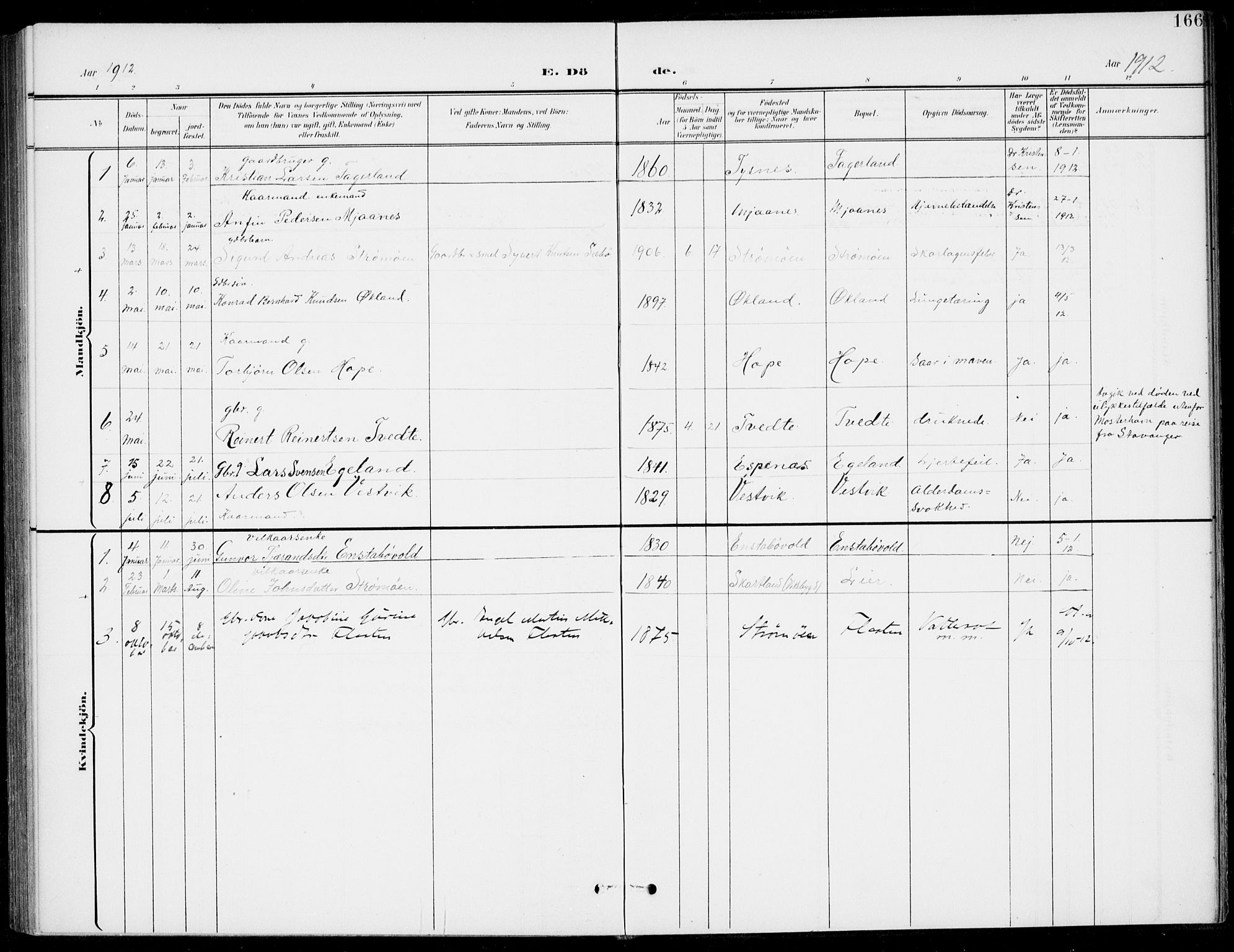 Sveio Sokneprestembete, SAB/A-78501/H/Haa: Parish register (official) no. C 3, 1899-1916, p. 166
