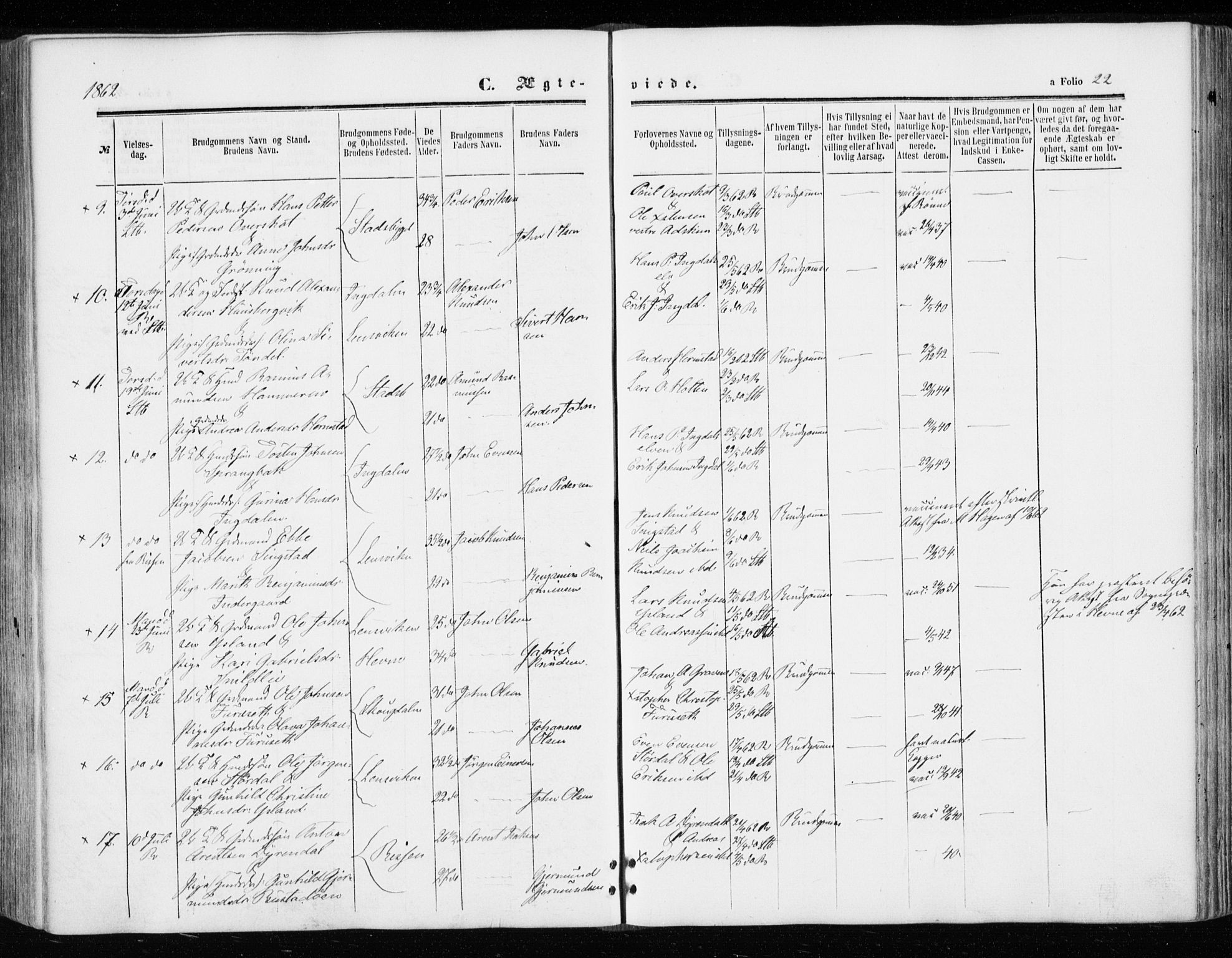 Ministerialprotokoller, klokkerbøker og fødselsregistre - Sør-Trøndelag, AV/SAT-A-1456/646/L0612: Parish register (official) no. 646A10, 1858-1869, p. 22