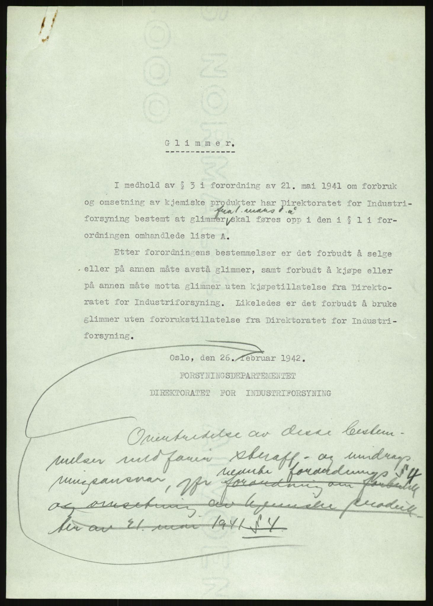 Direktoratet for industriforsyning, Sekretariatet, AV/RA-S-4153/D/Df/L0054: 9. Metallkontoret, 1940-1945, p. 1507