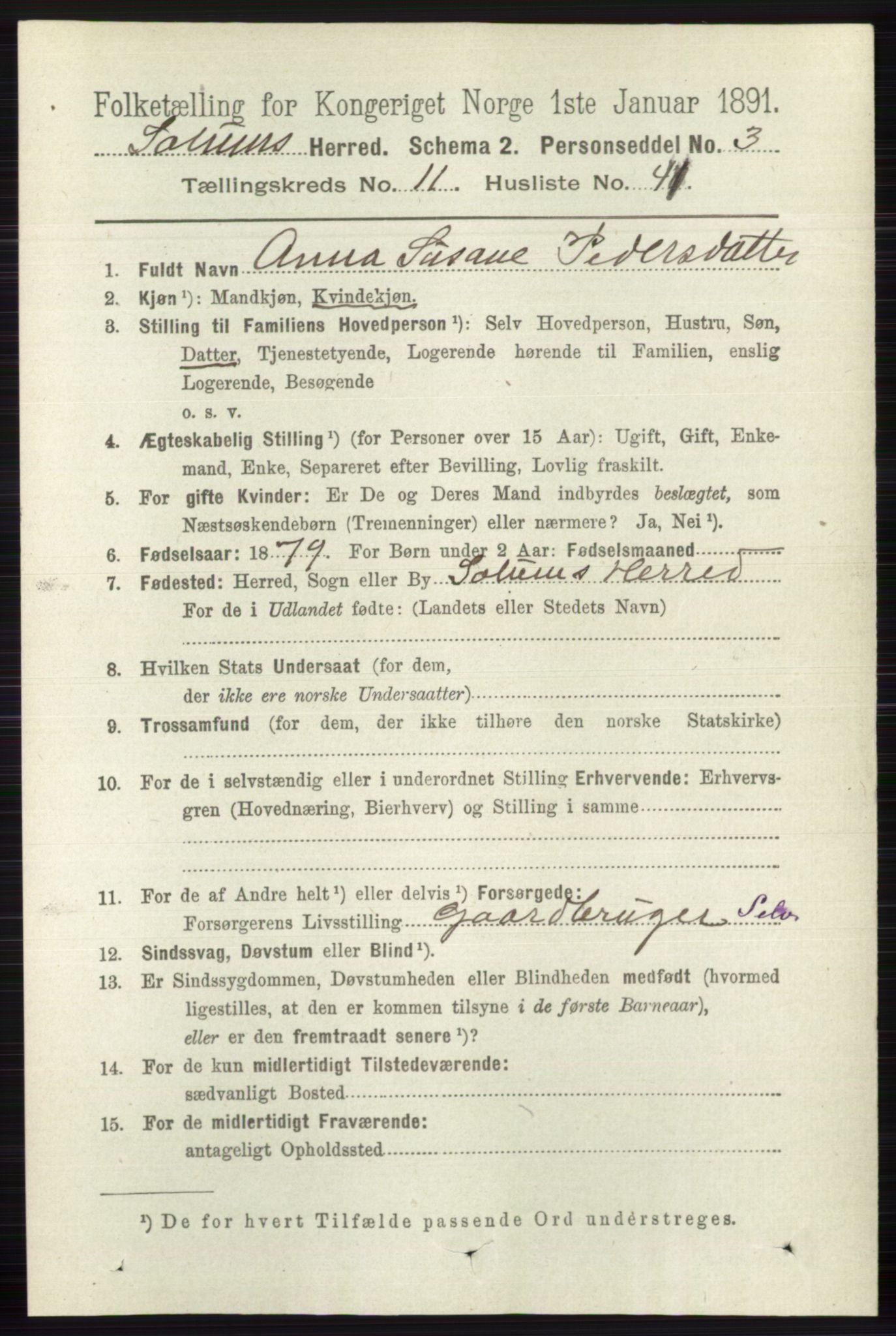 RA, 1891 census for 0818 Solum, 1891, p. 5520