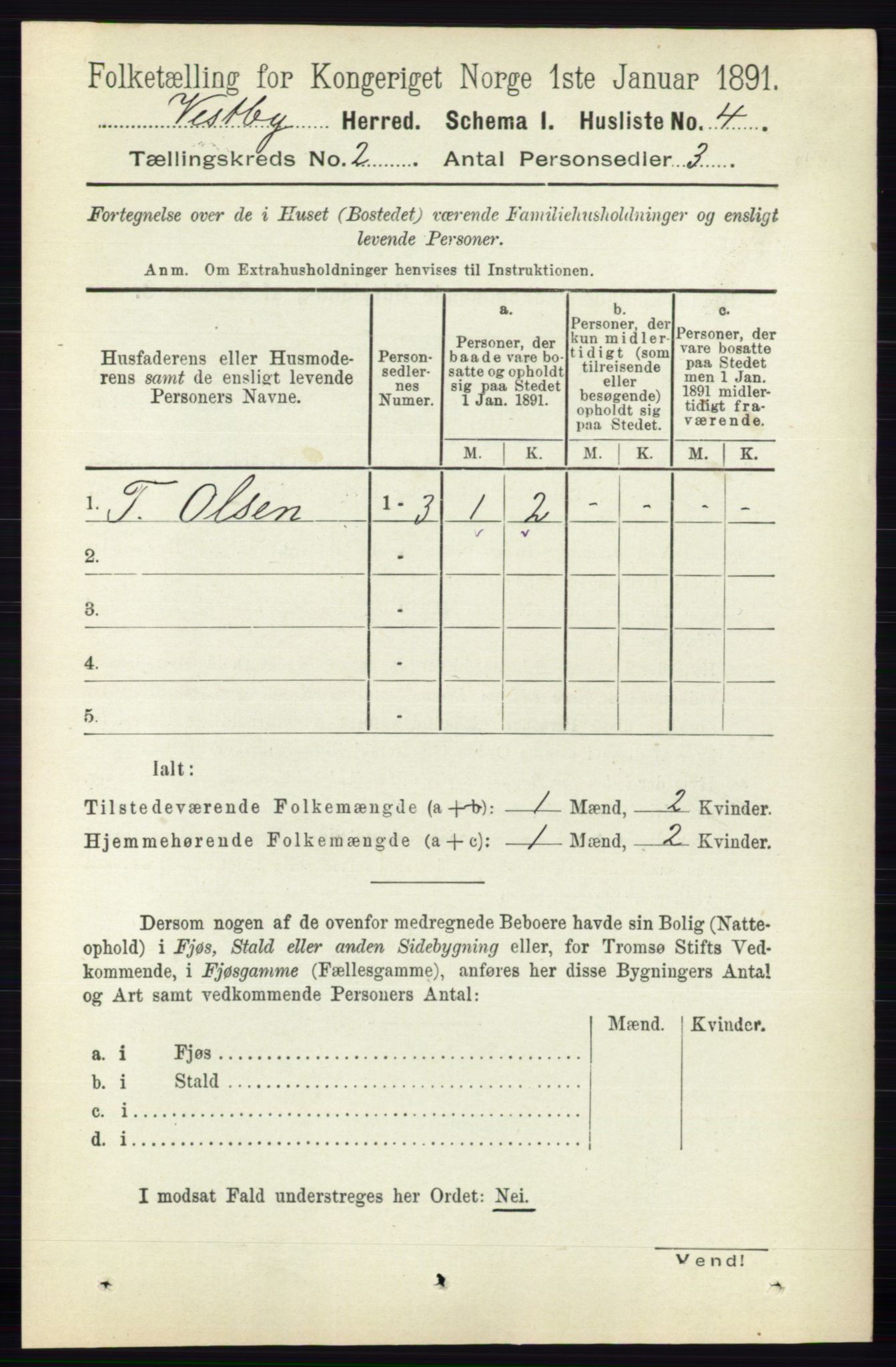 RA, 1891 census for 0211 Vestby, 1891, p. 352