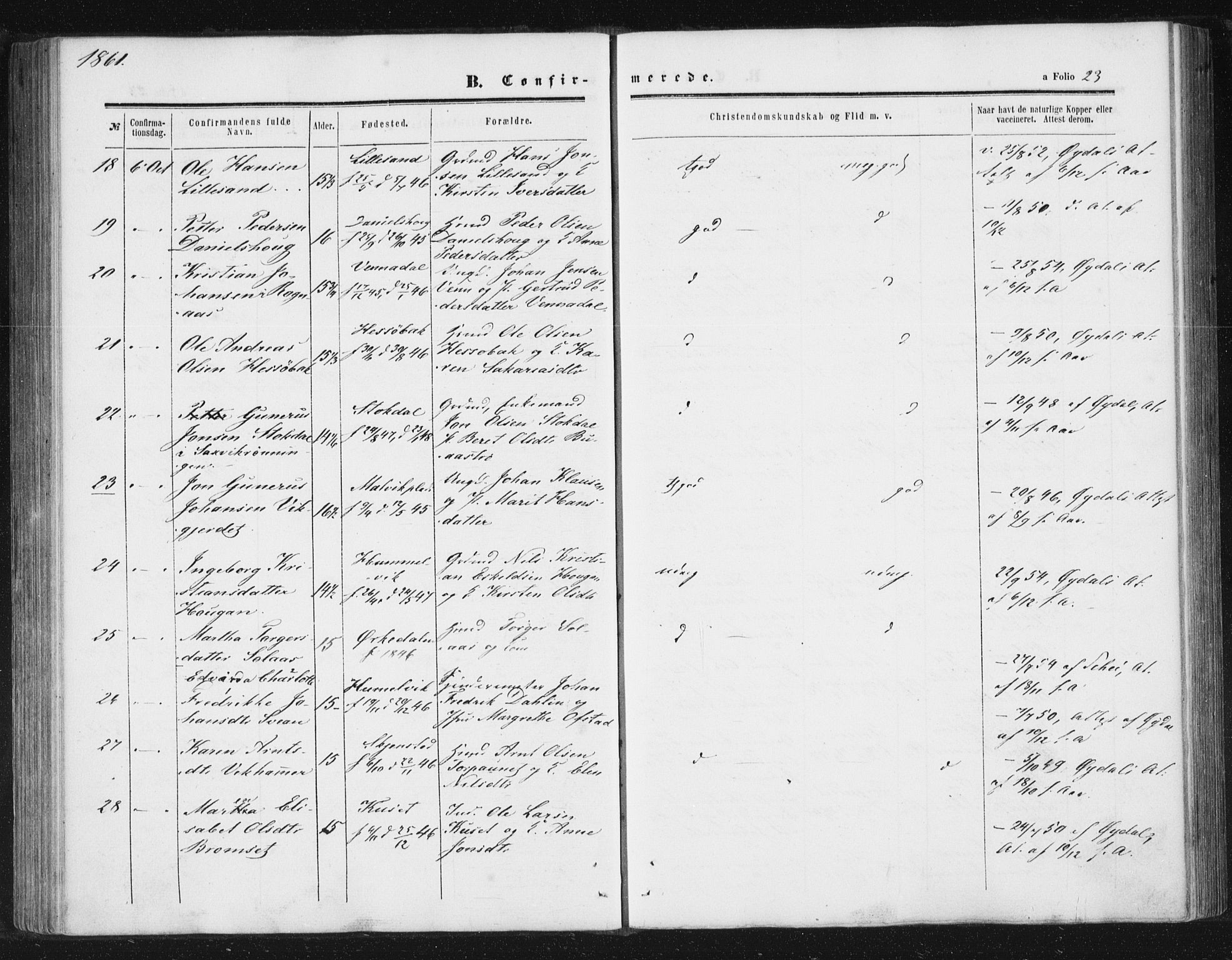 Ministerialprotokoller, klokkerbøker og fødselsregistre - Sør-Trøndelag, AV/SAT-A-1456/616/L0408: Parish register (official) no. 616A05, 1857-1865, p. 23