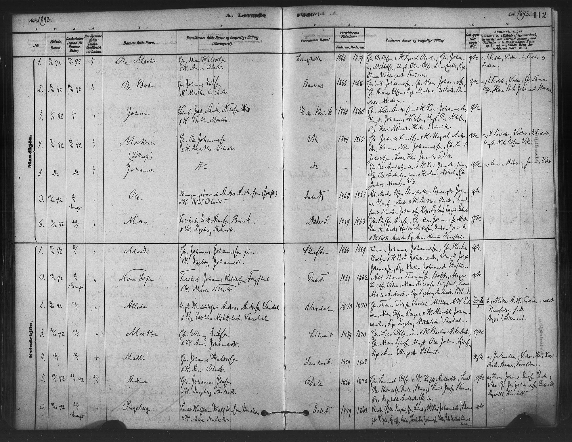 Bruvik Sokneprestembete, AV/SAB-A-74701/H/Haa: Parish register (official) no. B 1, 1878-1904, p. 112