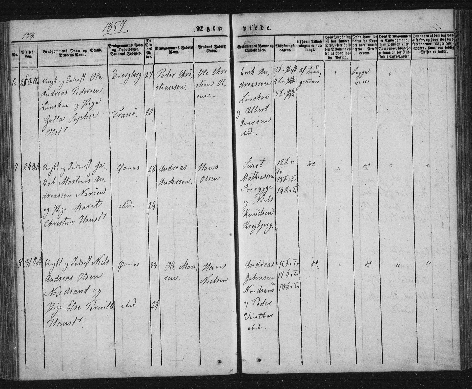 Ministerialprotokoller, klokkerbøker og fødselsregistre - Nordland, SAT/A-1459/893/L1332: Parish register (official) no. 893A05, 1841-1858, p. 174