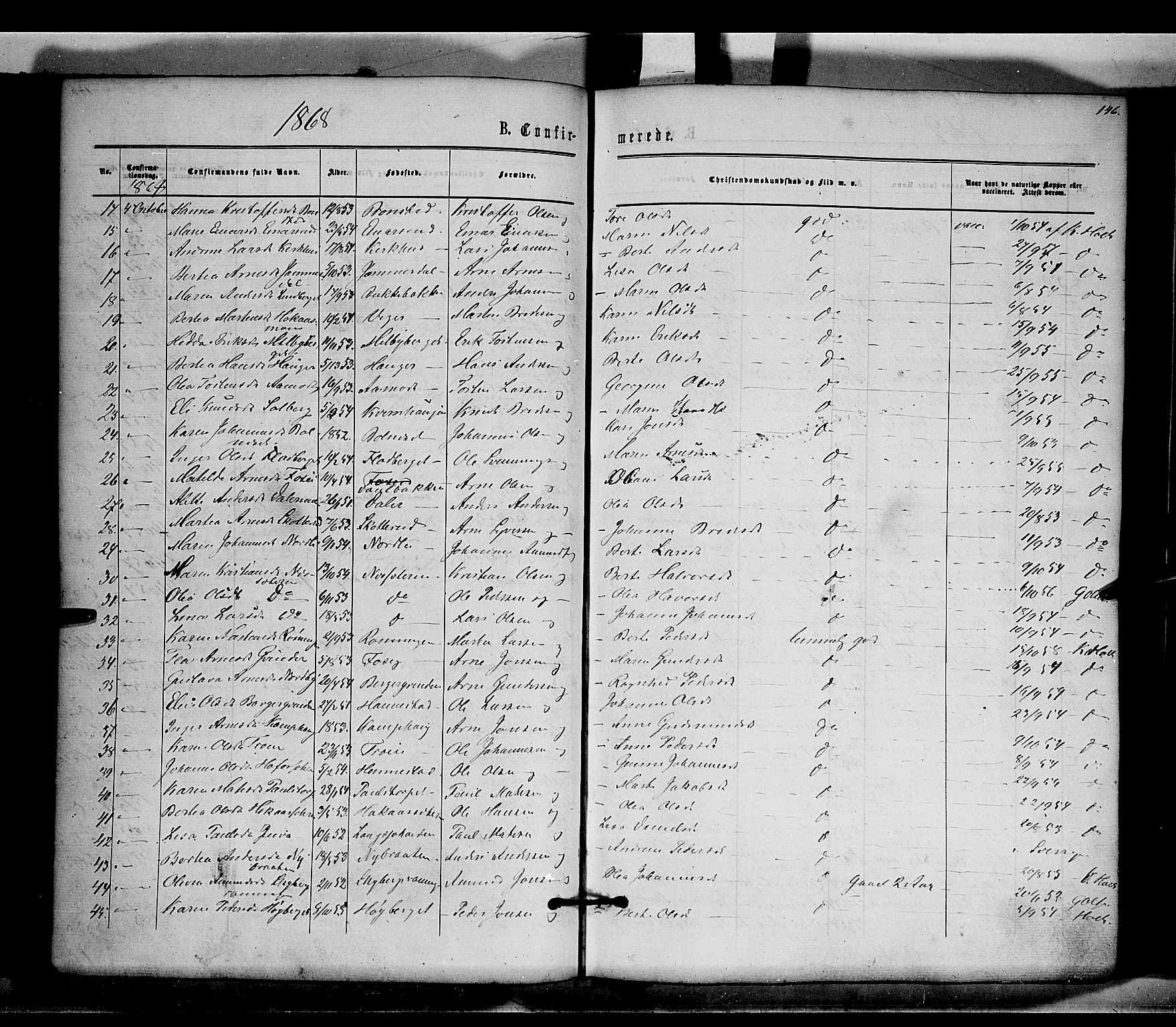 Brandval prestekontor, SAH/PREST-034/H/Ha/Haa/L0001: Parish register (official) no. 1, 1864-1879, p. 146