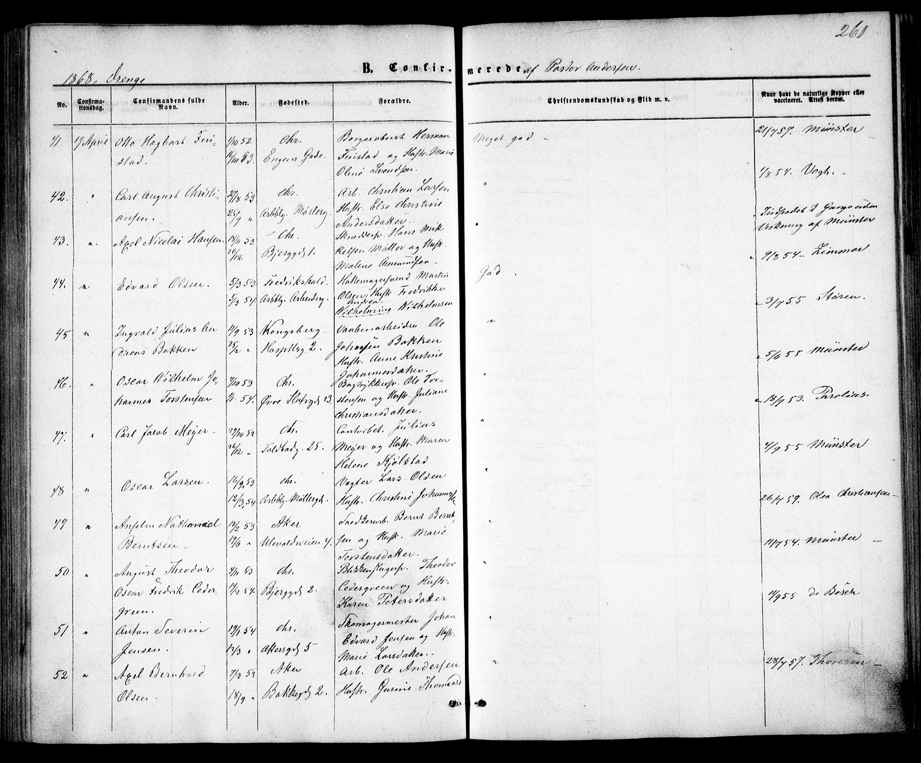 Trefoldighet prestekontor Kirkebøker, AV/SAO-A-10882/F/Fb/L0001: Parish register (official) no. II 1, 1858-1871, p. 261