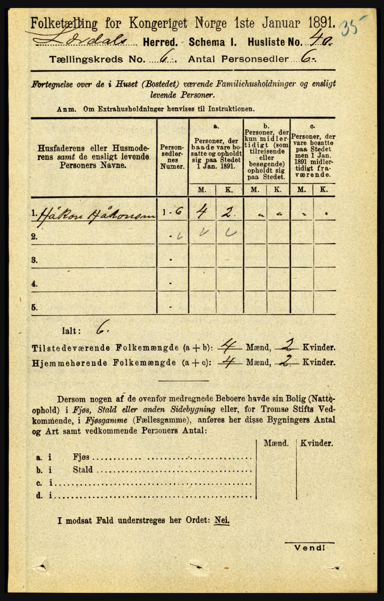 RA, 1891 census for 1422 Lærdal, 1891, p. 446