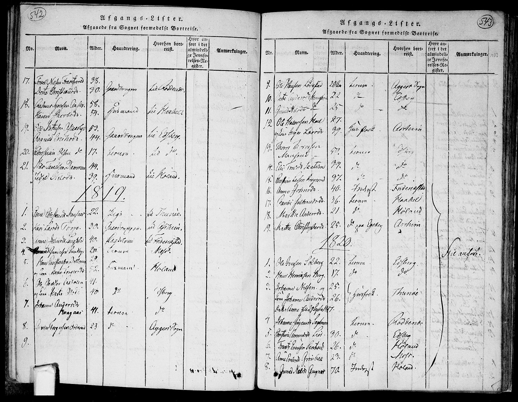 Trøgstad prestekontor Kirkebøker, SAO/A-10925/F/Fa/L0006: Parish register (official) no. I 6, 1815-1844, p. 542-543