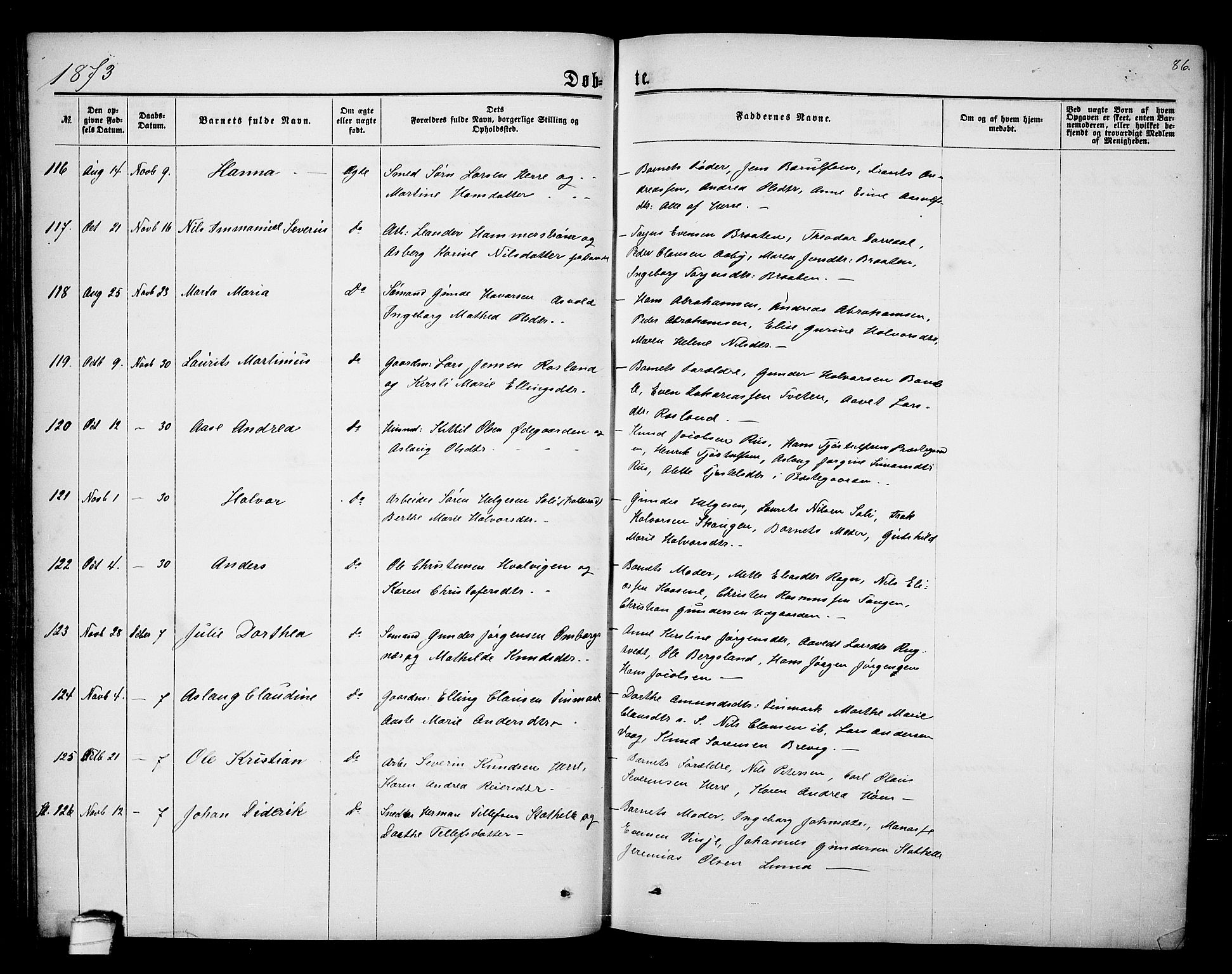 Bamble kirkebøker, AV/SAKO-A-253/G/Ga/L0006: Parish register (copy) no. I 6, 1860-1876, p. 86