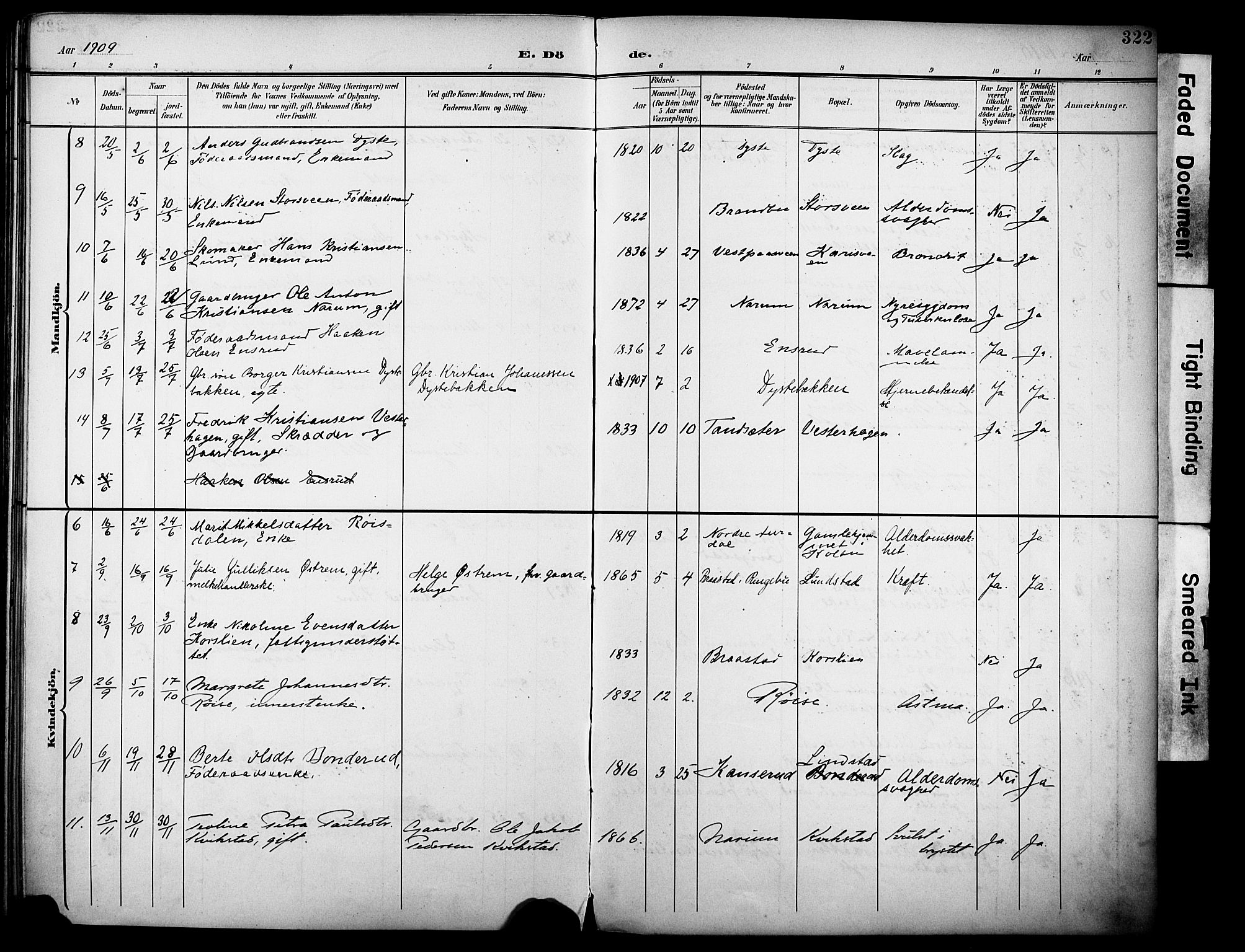 Vestre Toten prestekontor, AV/SAH-PREST-108/H/Ha/Haa/L0013: Parish register (official) no. 13, 1895-1911, p. 322