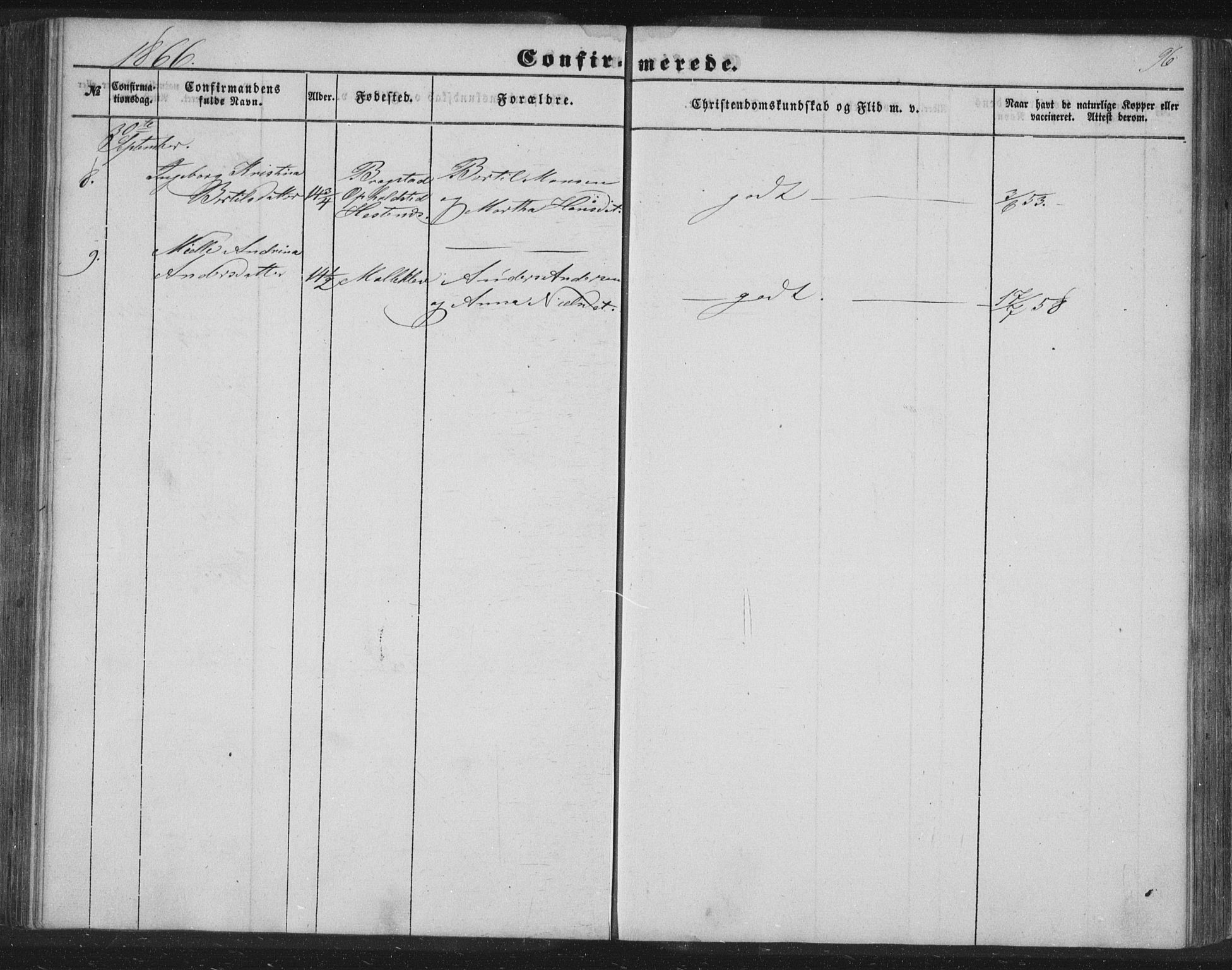 Alversund Sokneprestembete, AV/SAB-A-73901/H/Ha/Hab: Parish register (copy) no. C 1, 1851-1866, p. 96