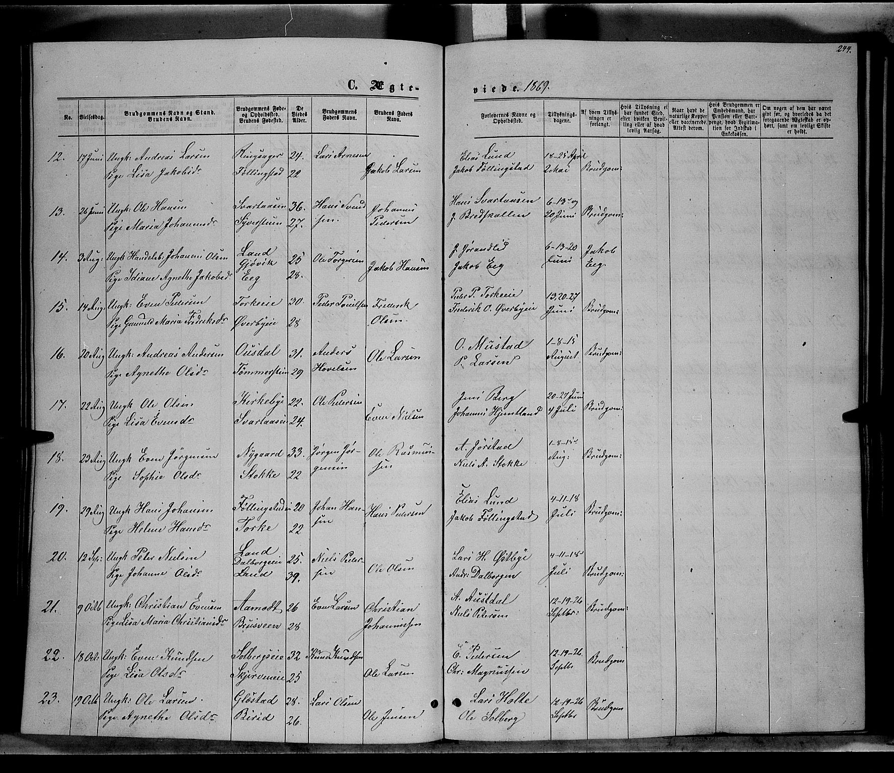 Vardal prestekontor, SAH/PREST-100/H/Ha/Hab/L0006: Parish register (copy) no. 6, 1869-1881, p. 244