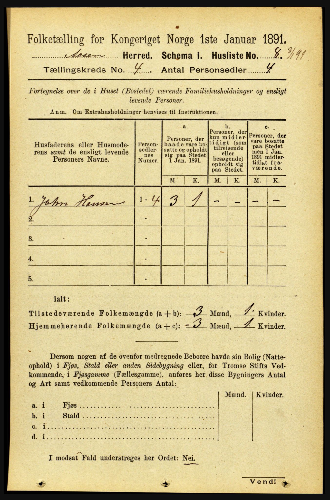 RA, 1891 census for 1716 Åsen, 1891, p. 1340