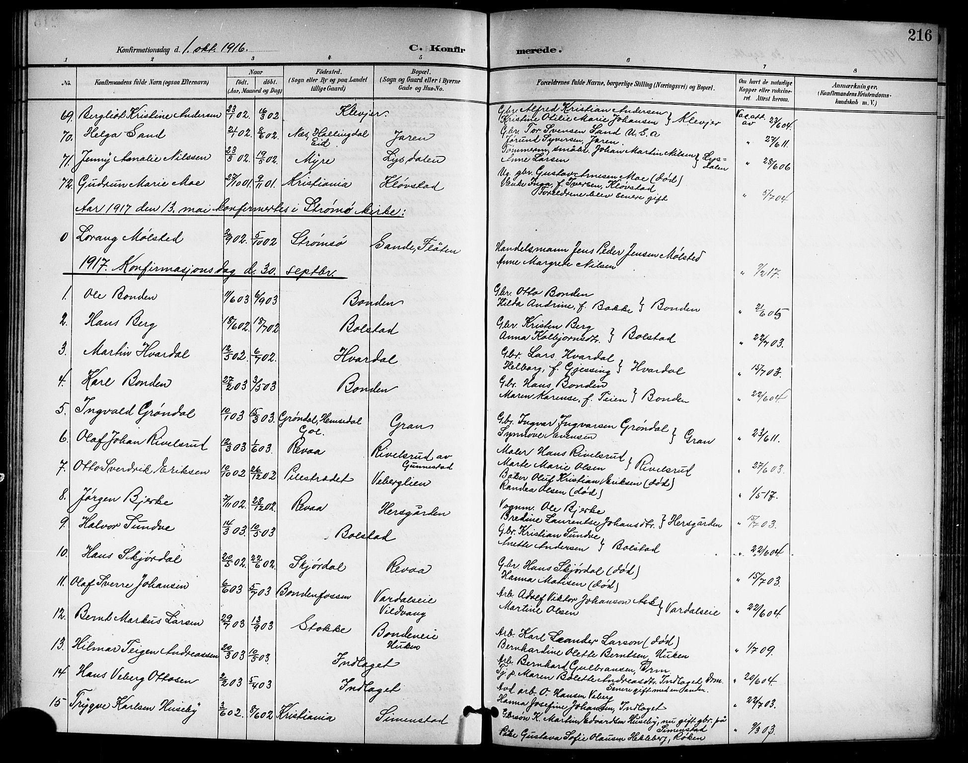 Sande Kirkebøker, AV/SAKO-A-53/G/Ga/L0004: Parish register (copy) no. 4, 1895-1918, p. 216