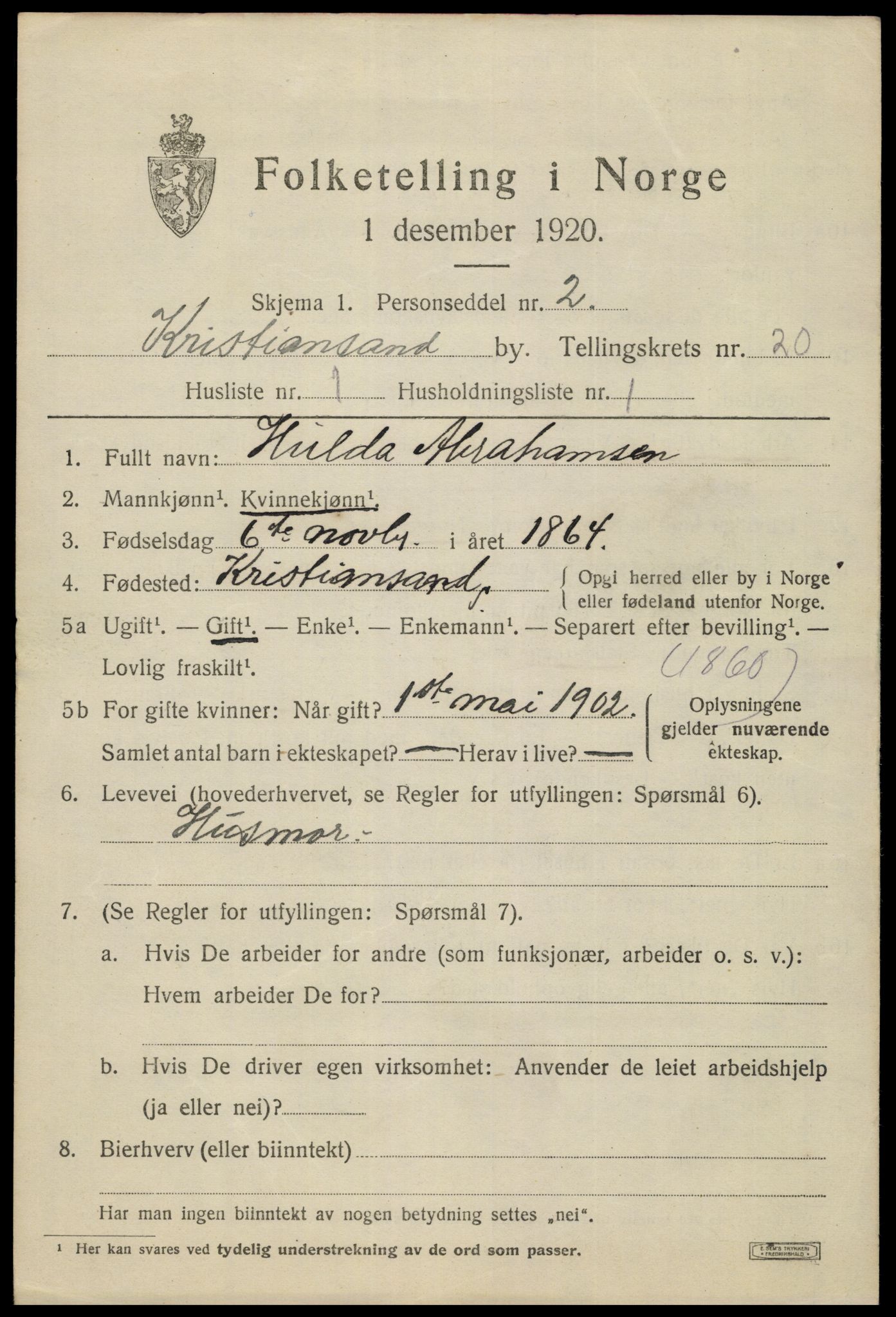 SAK, 1920 census for Kristiansand, 1920, p. 35723