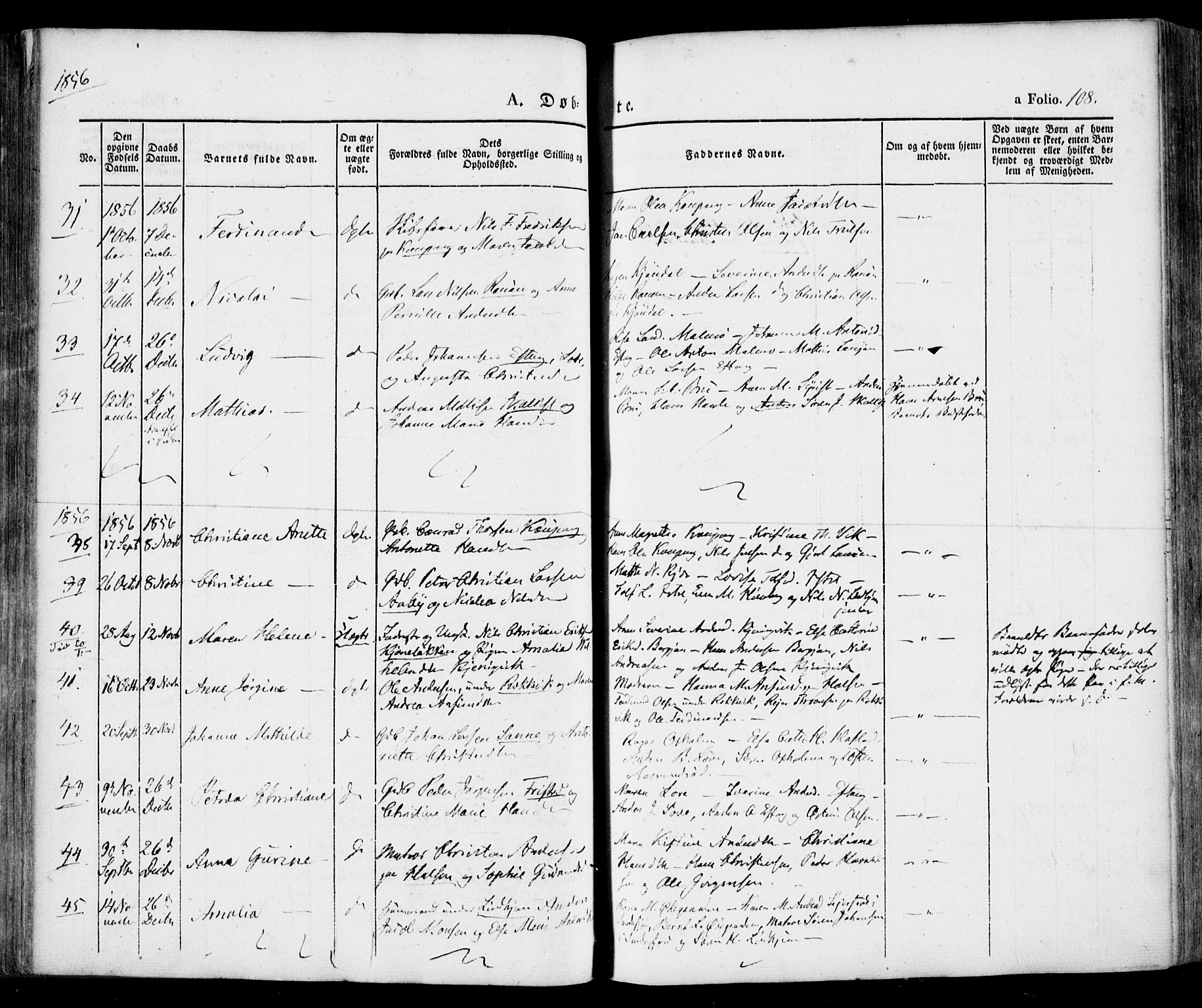 Tjølling kirkebøker, AV/SAKO-A-60/F/Fa/L0006: Parish register (official) no. 6, 1835-1859, p. 108