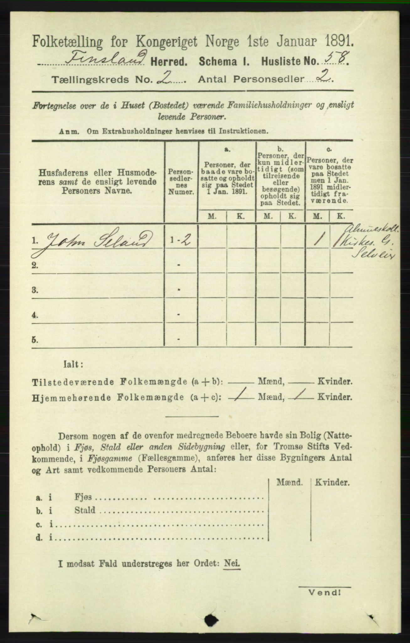 RA, 1891 census for 1023 Finsland, 1891, p. 431