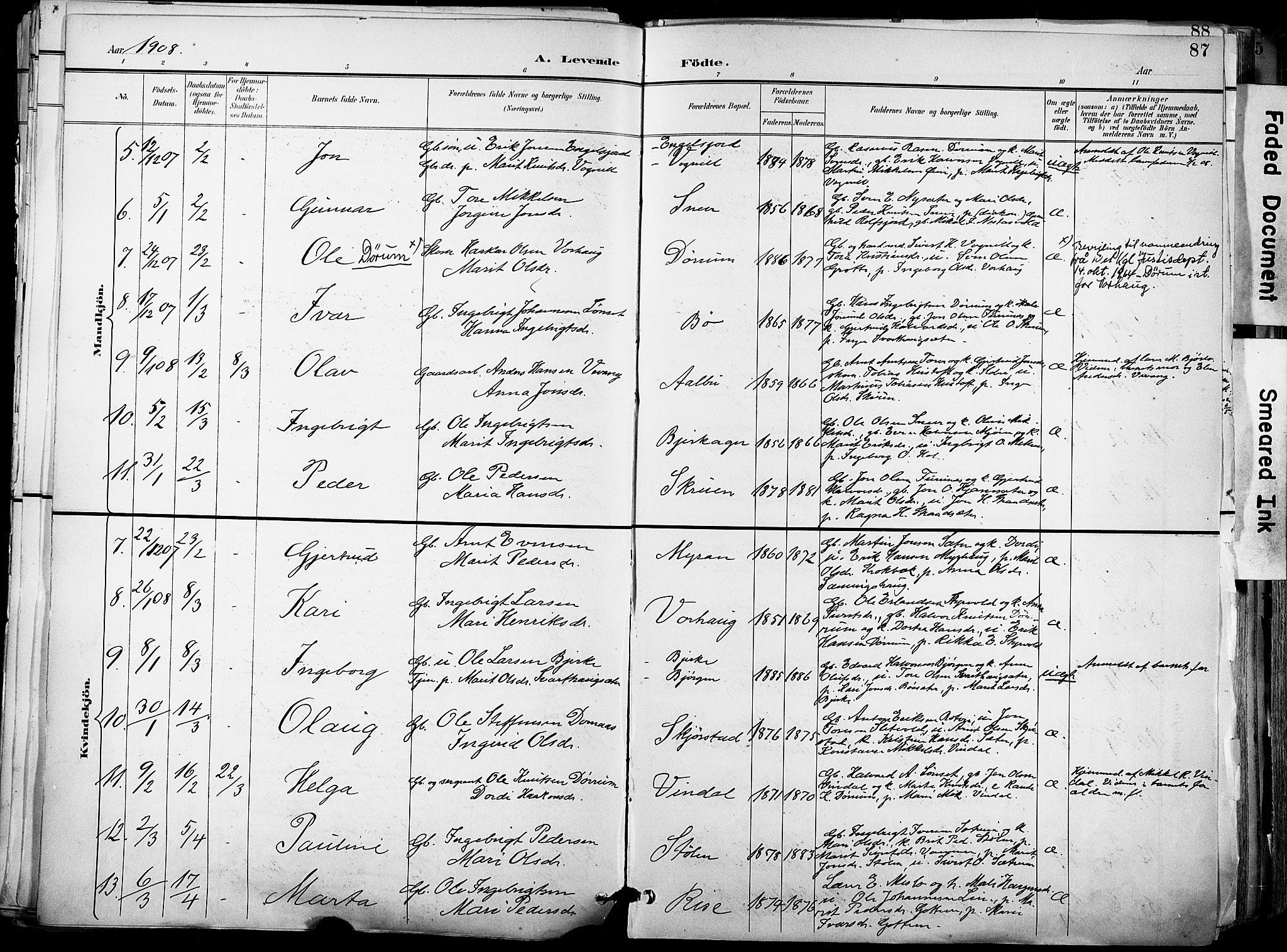 Ministerialprotokoller, klokkerbøker og fødselsregistre - Sør-Trøndelag, AV/SAT-A-1456/678/L0902: Parish register (official) no. 678A11, 1895-1911, p. 87