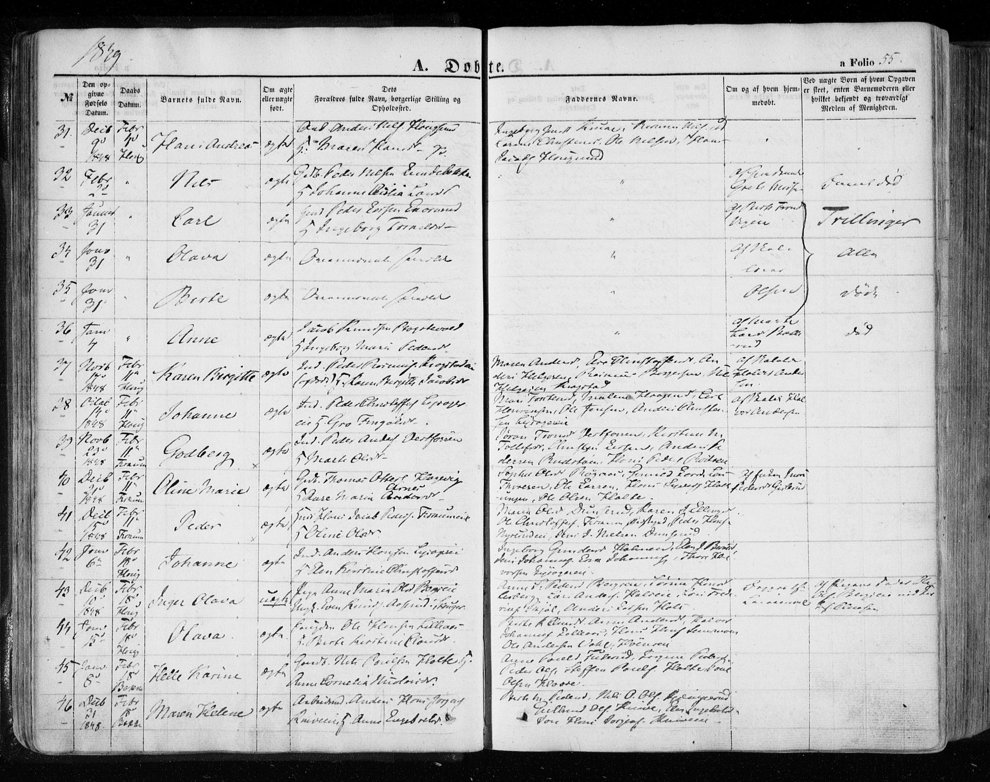 Eiker kirkebøker, SAKO/A-4/F/Fa/L0014: Parish register (official) no. I 14, 1846-1854, p. 55