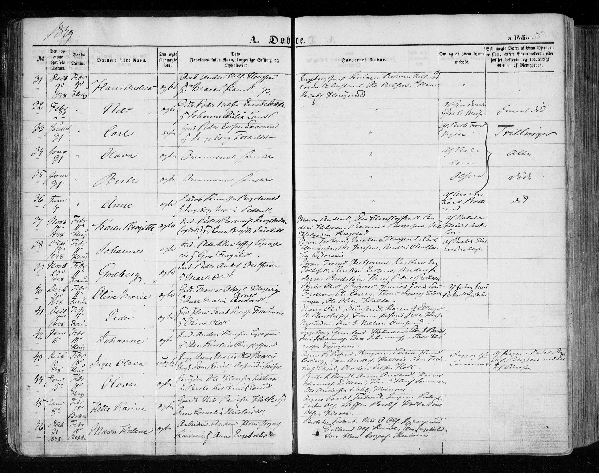 Eiker kirkebøker, AV/SAKO-A-4/F/Fa/L0014: Parish register (official) no. I 14, 1846-1854, p. 55