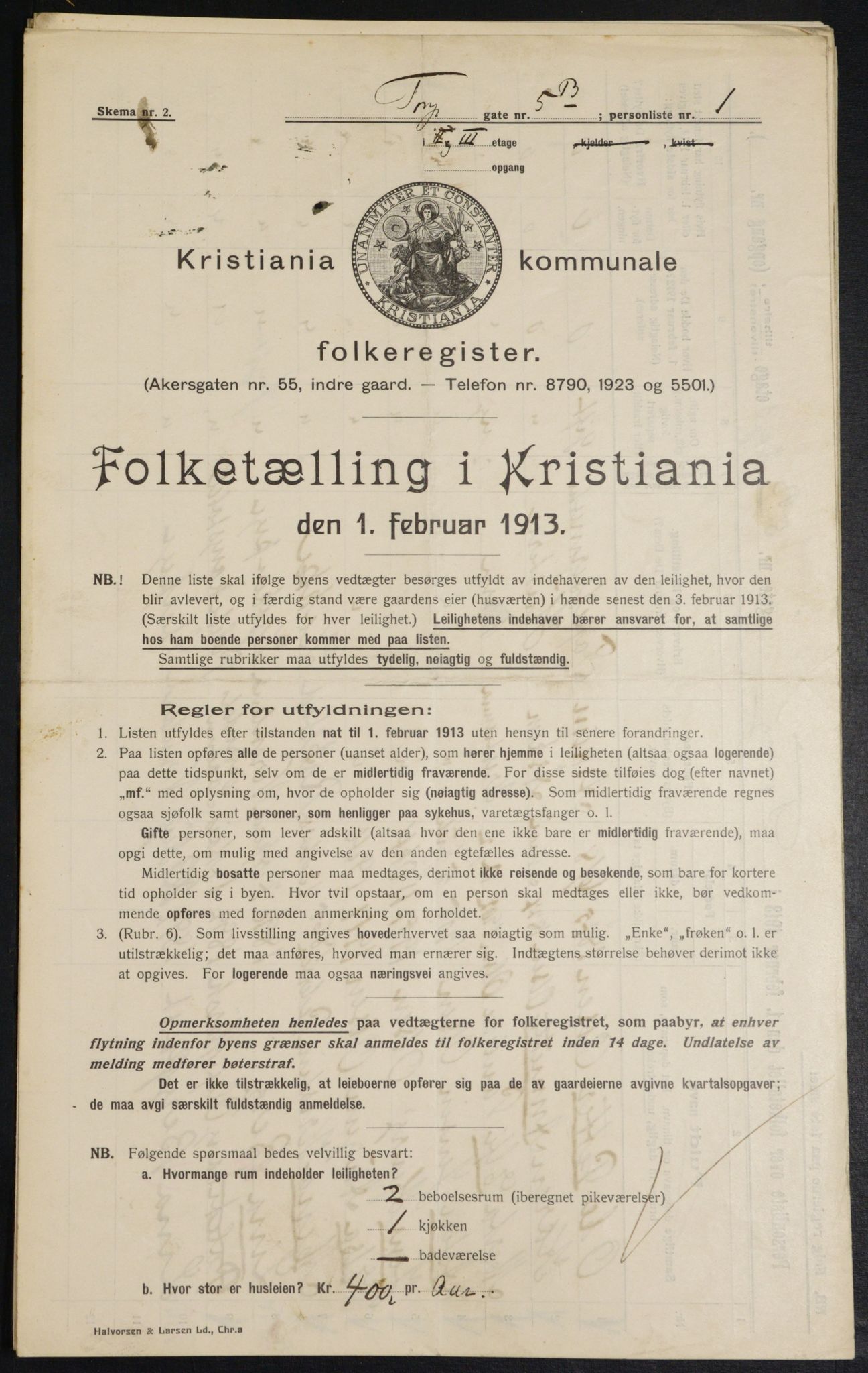 OBA, Municipal Census 1913 for Kristiania, 1913, p. 113912