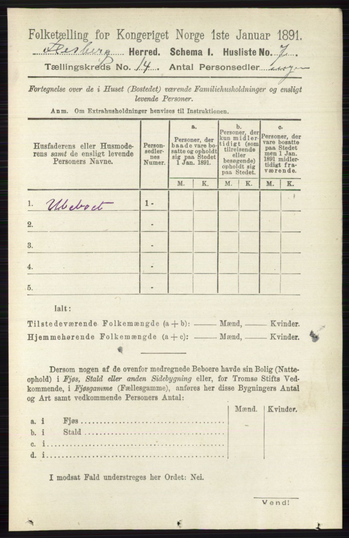 RA, 1891 census for 0631 Flesberg, 1891, p. 2413