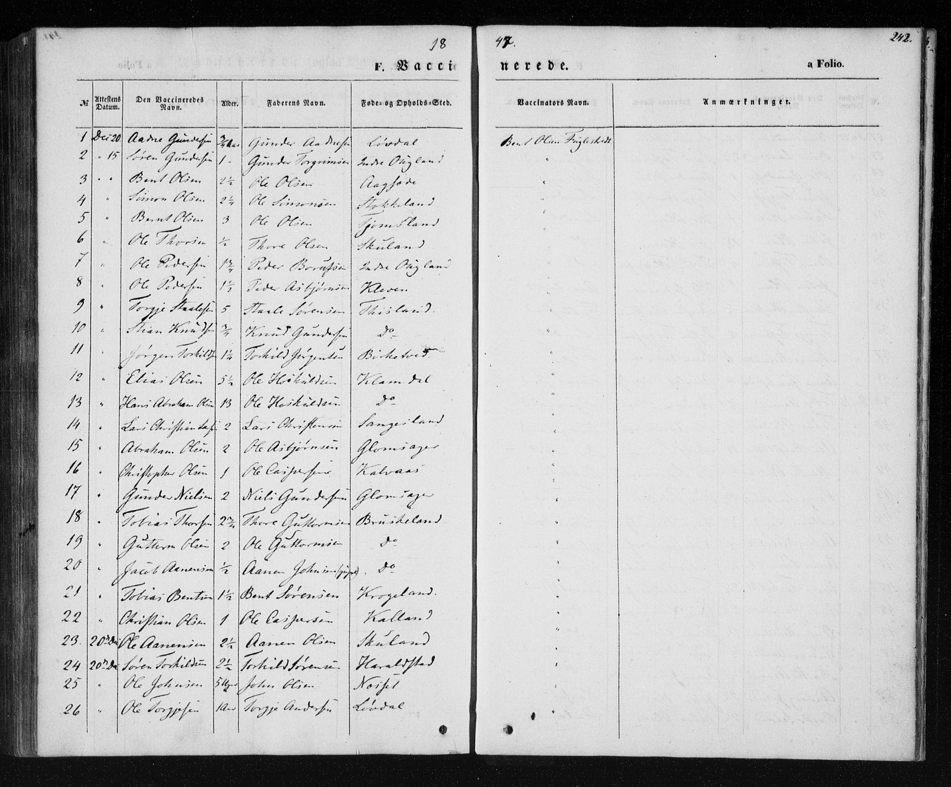 Holum sokneprestkontor, SAK/1111-0022/F/Fa/Fab/L0005: Parish register (official) no. A 5, 1847-1874, p. 242