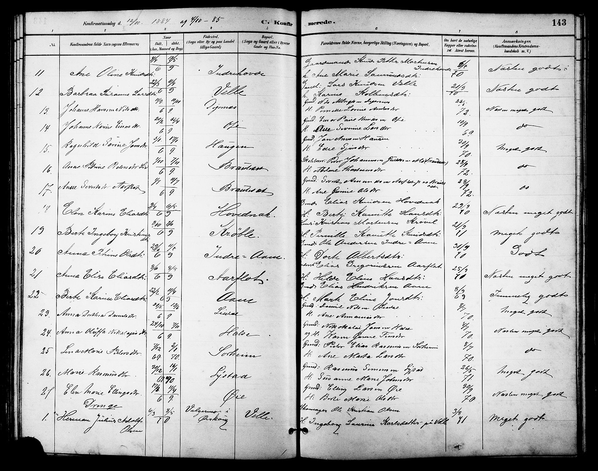 Ministerialprotokoller, klokkerbøker og fødselsregistre - Møre og Romsdal, SAT/A-1454/513/L0189: Parish register (copy) no. 513C03, 1883-1904, p. 143