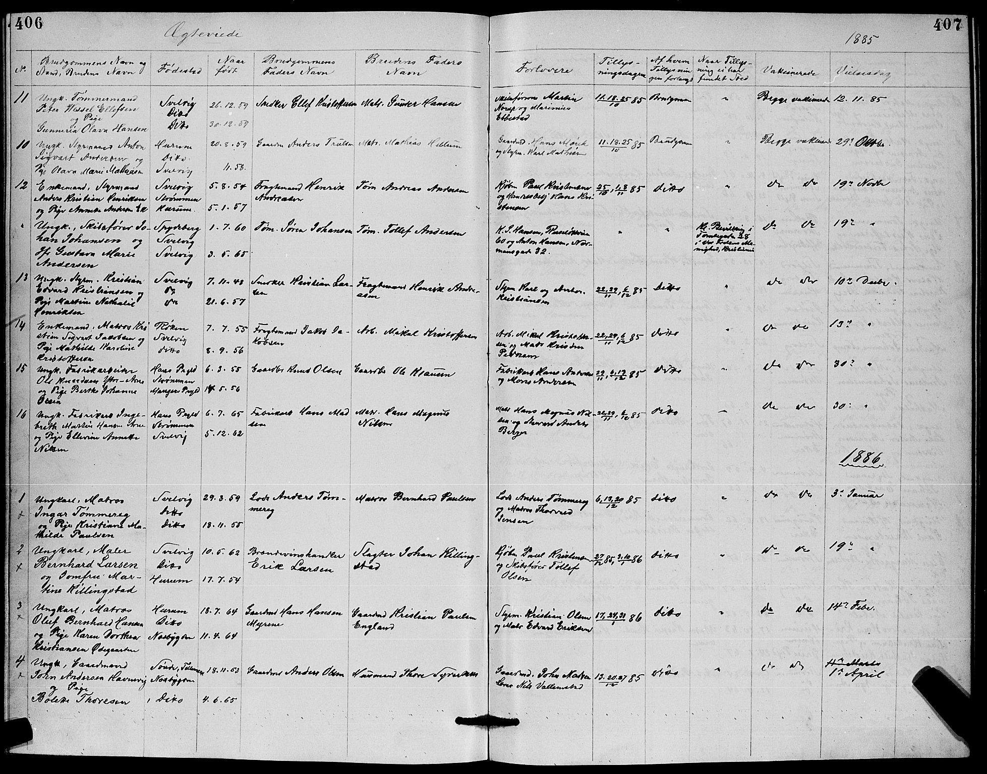 Strømm kirkebøker, AV/SAKO-A-322/G/Ga/L0002: Parish register (copy) no. I 2, 1885-1888, p. 406-407