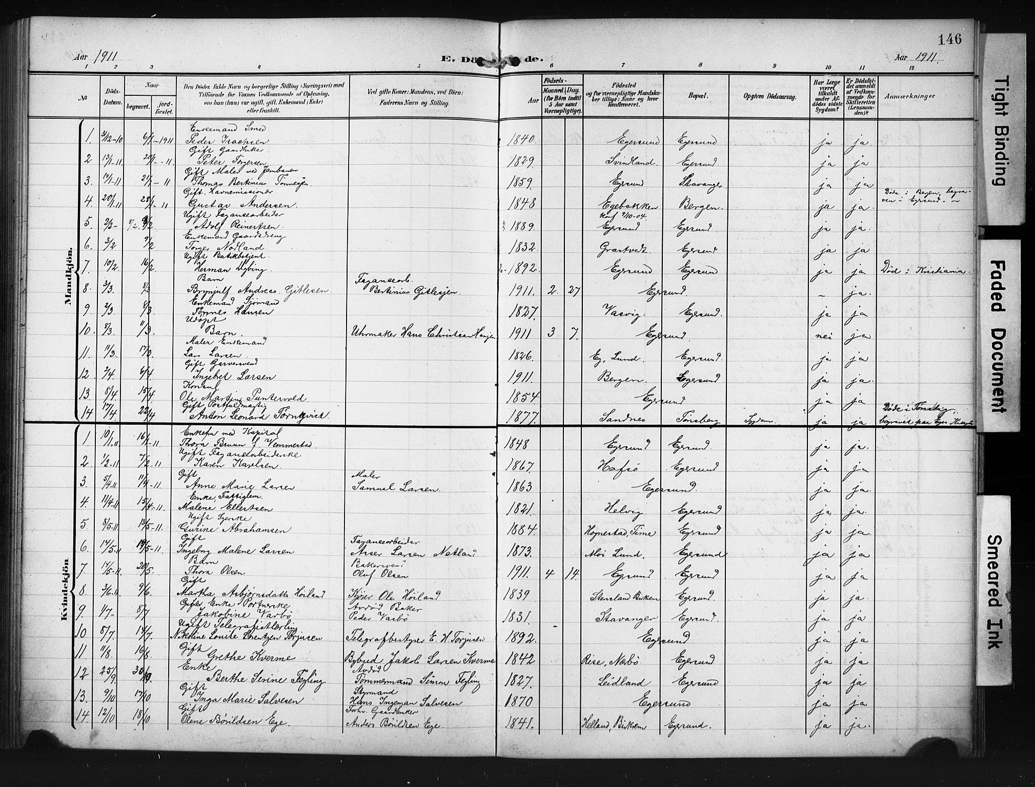 Eigersund sokneprestkontor, SAST/A-101807/S09/L0012: Parish register (copy) no. B 12, 1908-1930, p. 146