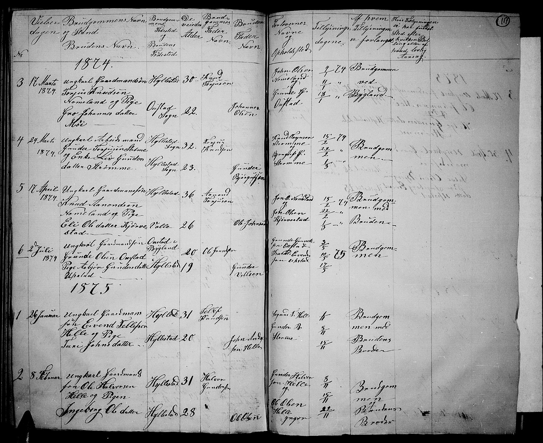 Valle sokneprestkontor, SAK/1111-0044/F/Fb/Fbb/L0001: Parish register (copy) no. B 1, 1848-1875, p. 117